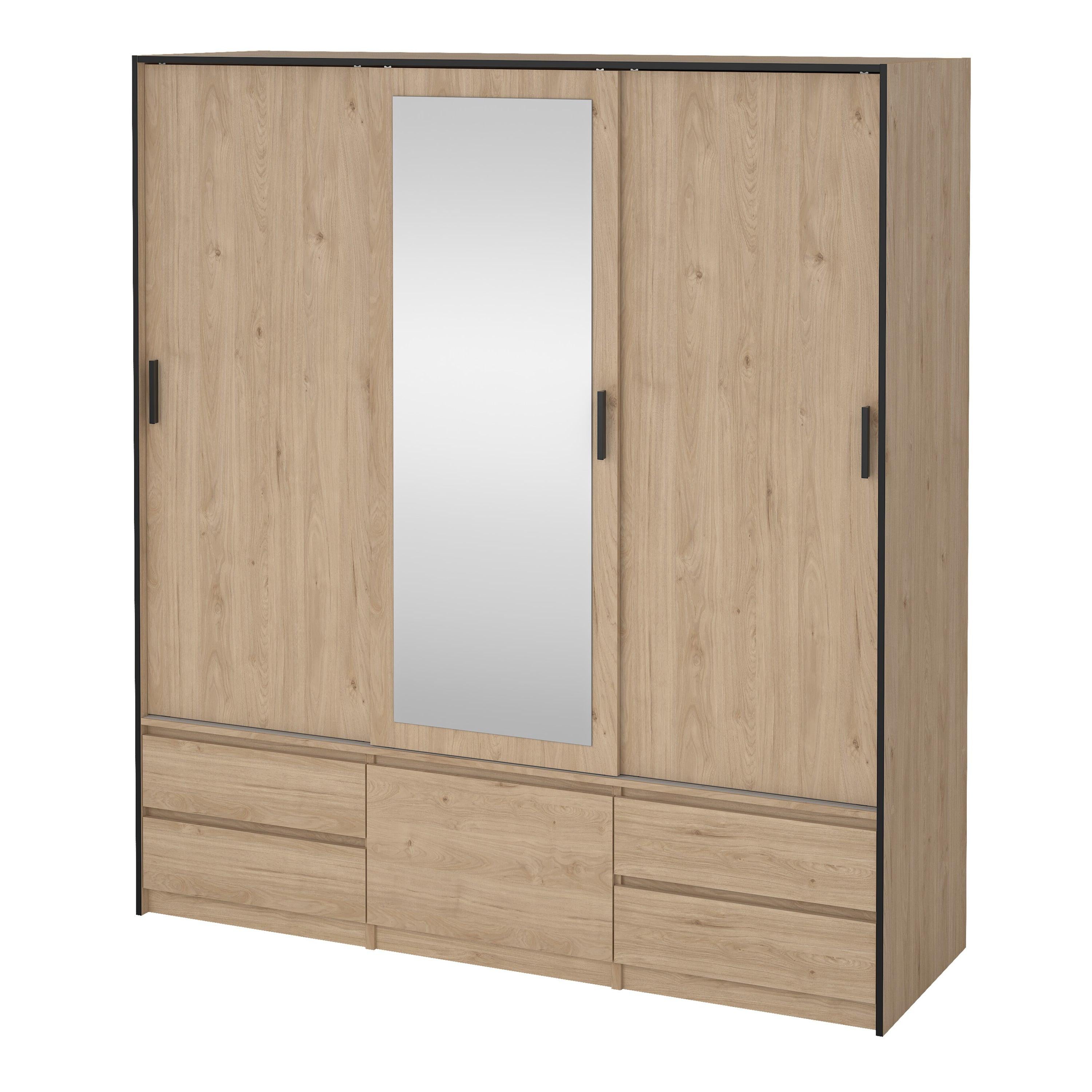 Line Wardrobe with 2 Sliding Doors 1 Sliding Door with Mirror in Jackson Hickory Oak - image 3
