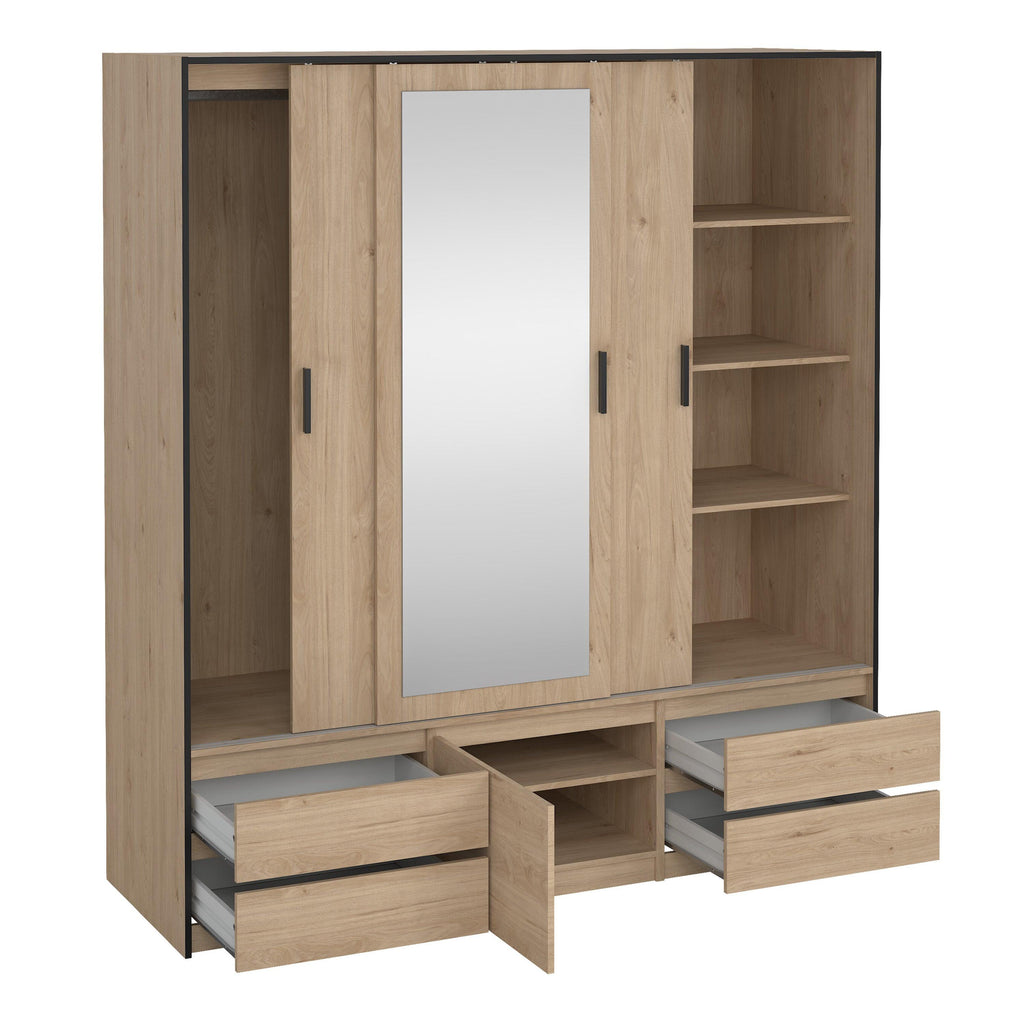 Line Wardrobe with 2 Sliding Doors 1 Sliding Door with Mirror in Jackson Hickory Oak - image 6