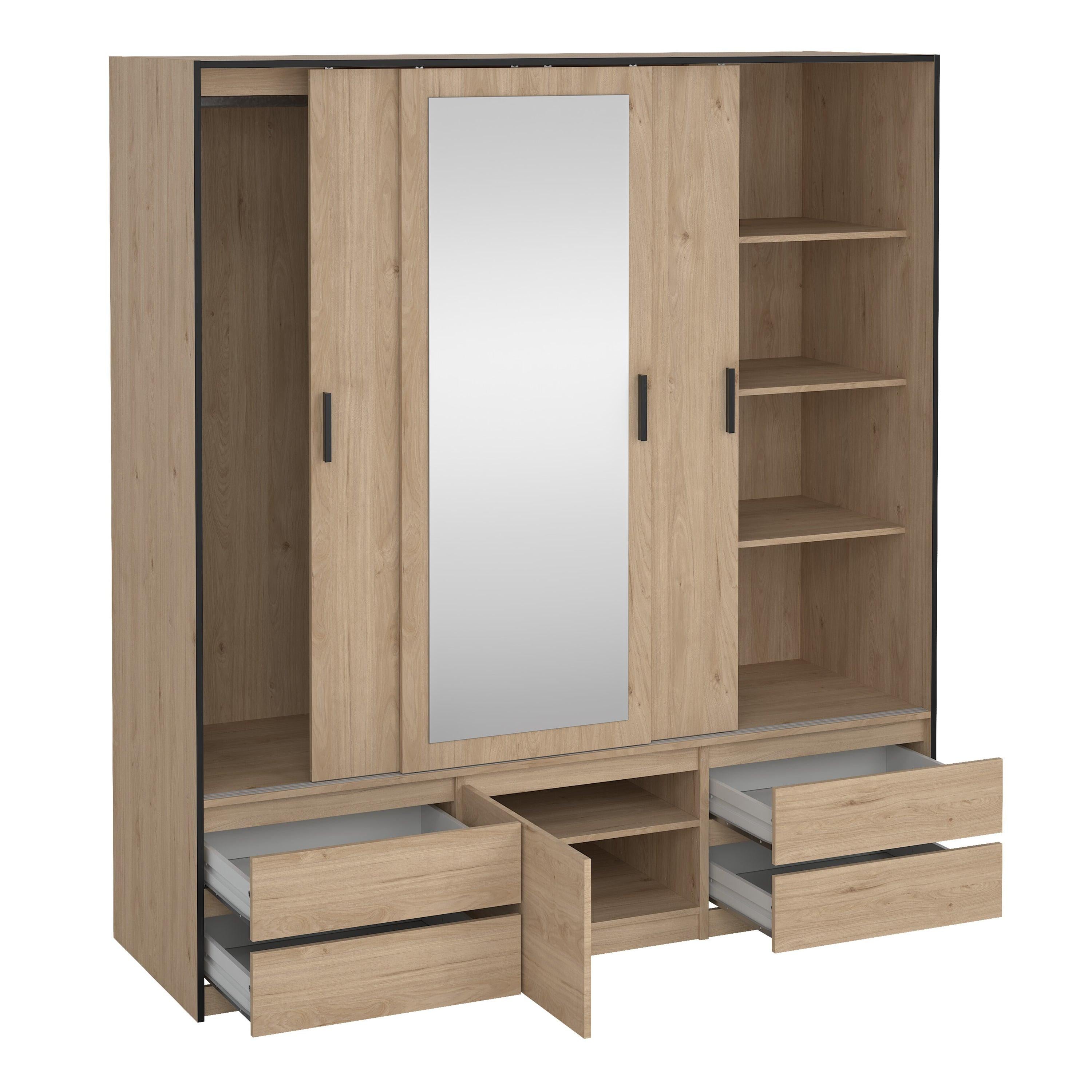 Line Wardrobe with 2 Sliding Doors 1 Sliding Door with Mirror in Jackson Hickory Oak - image 6