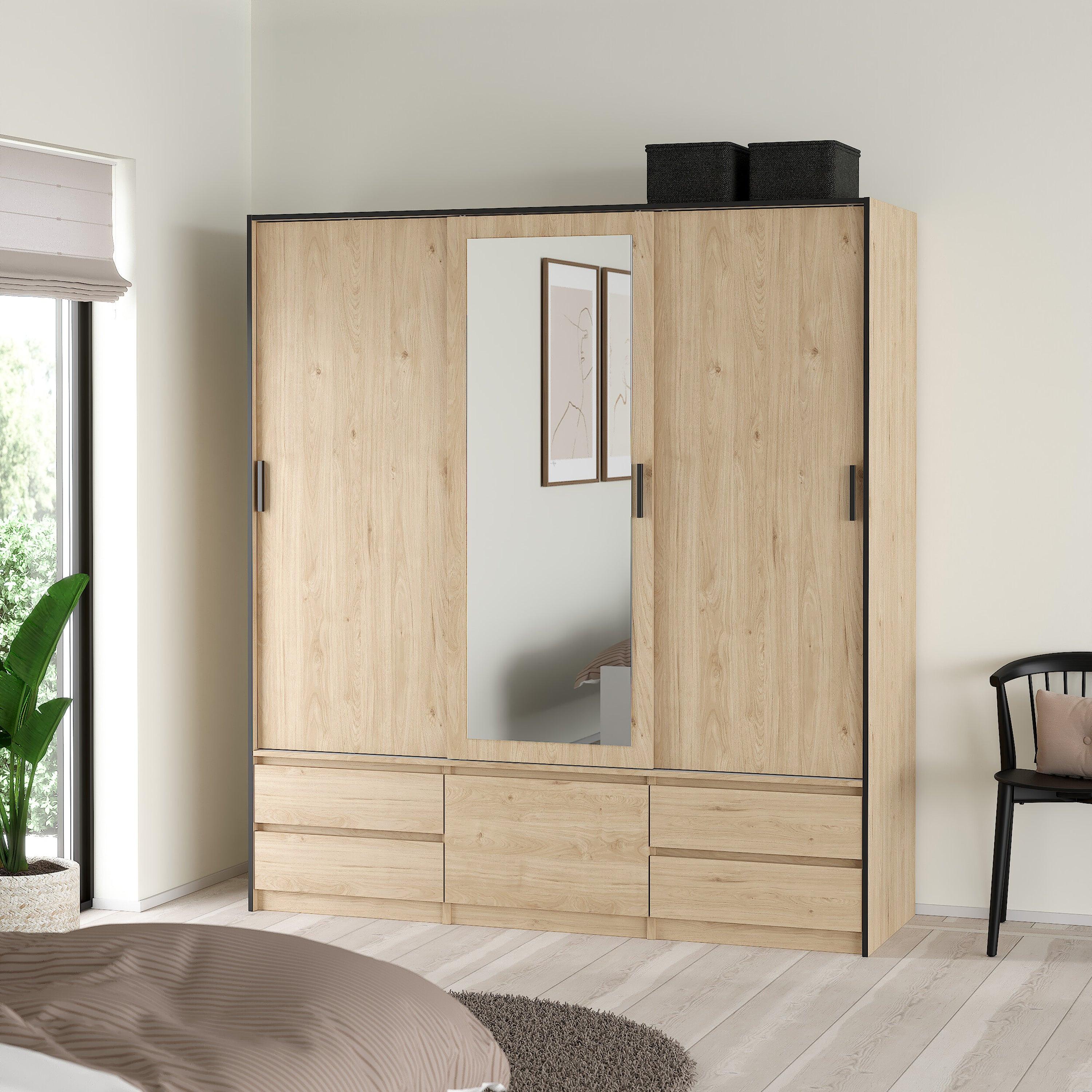 Line Wardrobe with 2 Sliding Doors 1 Sliding Door with Mirror in Jackson Hickory Oak - image 8