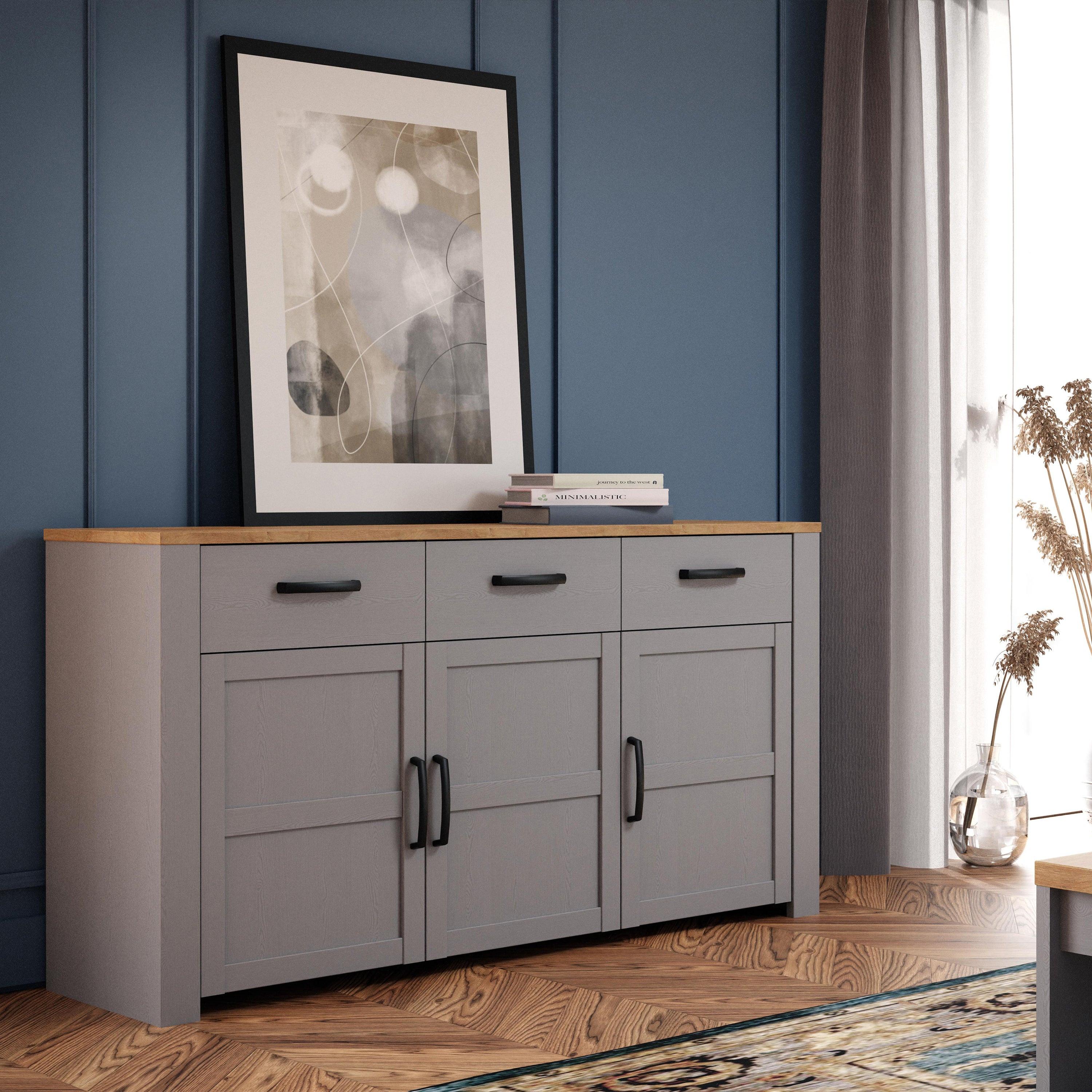 Bohol 3 Door 3 Drawer Sideboard in Riviera Oak/Grey Oak - image 6