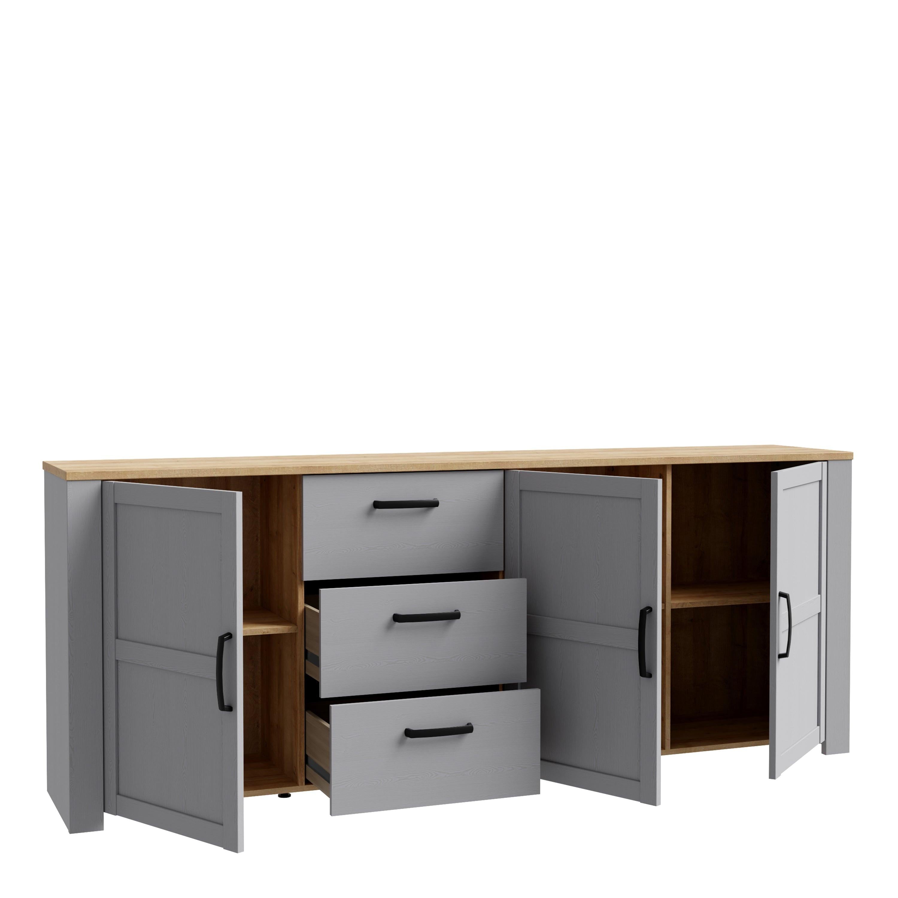Bohol 3 Door 3 Drawer Large Sideboard in Riviera Oak/Grey Oak - image 3