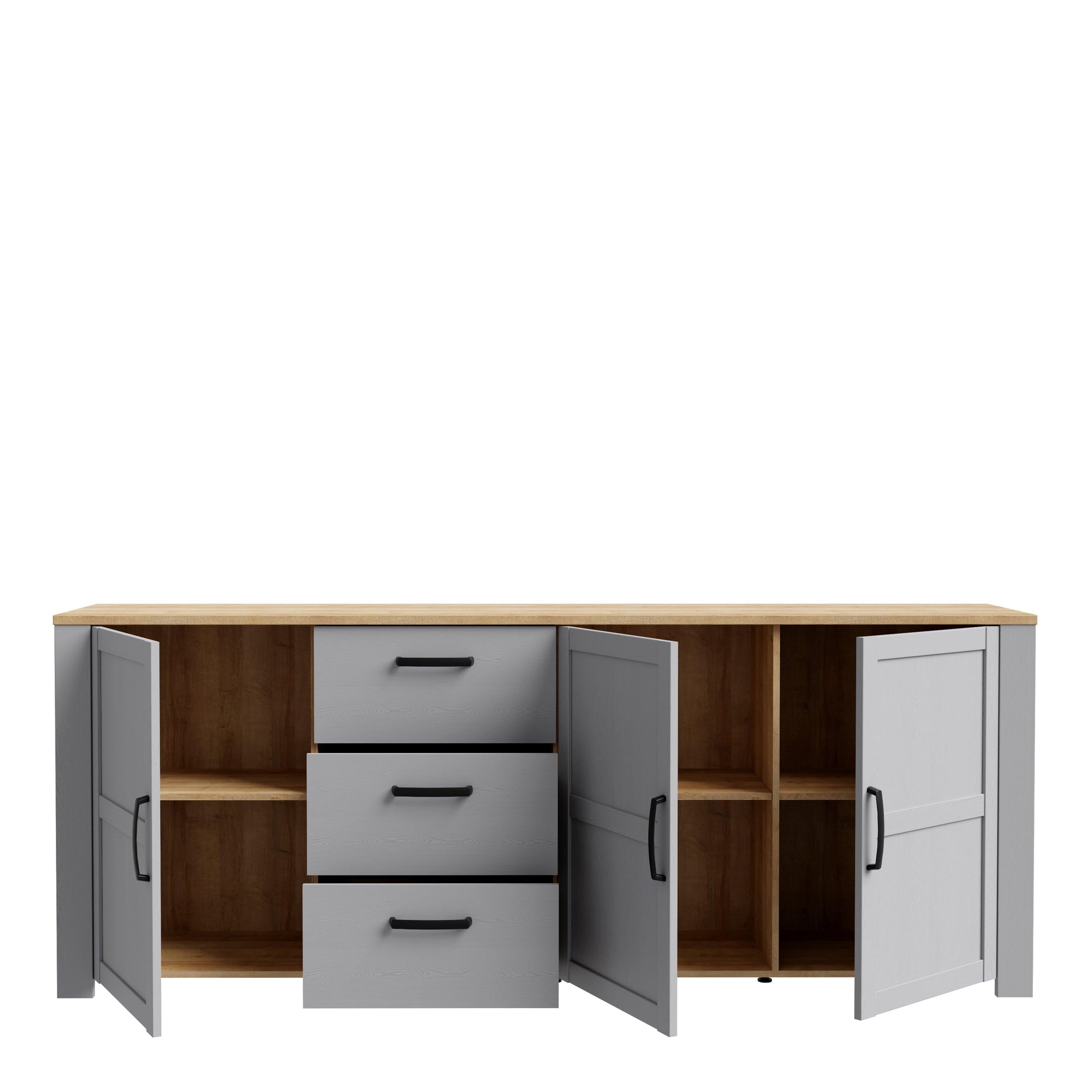 Bohol 3 Door 3 Drawer Large Sideboard in Riviera Oak/Grey Oak - image 4