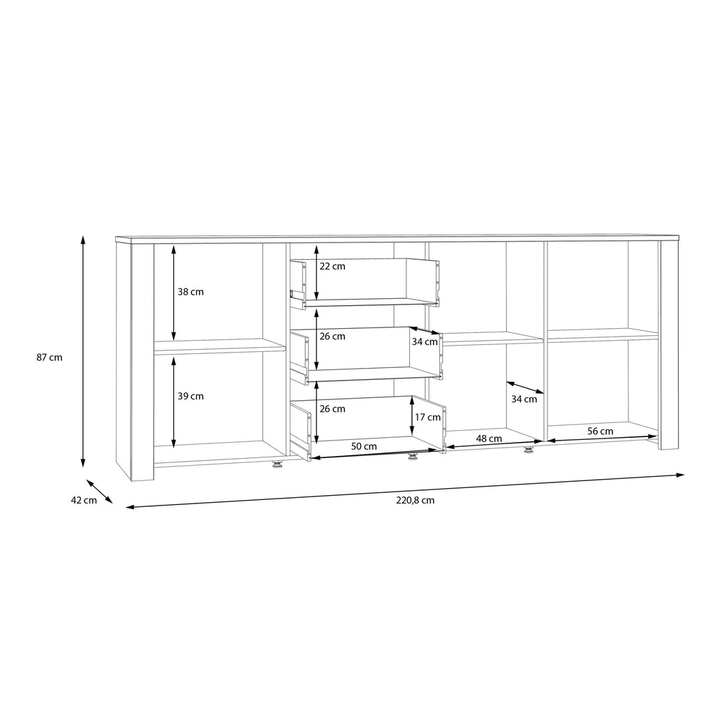 Bohol 3 Door 3 Drawer Large Sideboard in Riviera Oak/Grey Oak - image 8