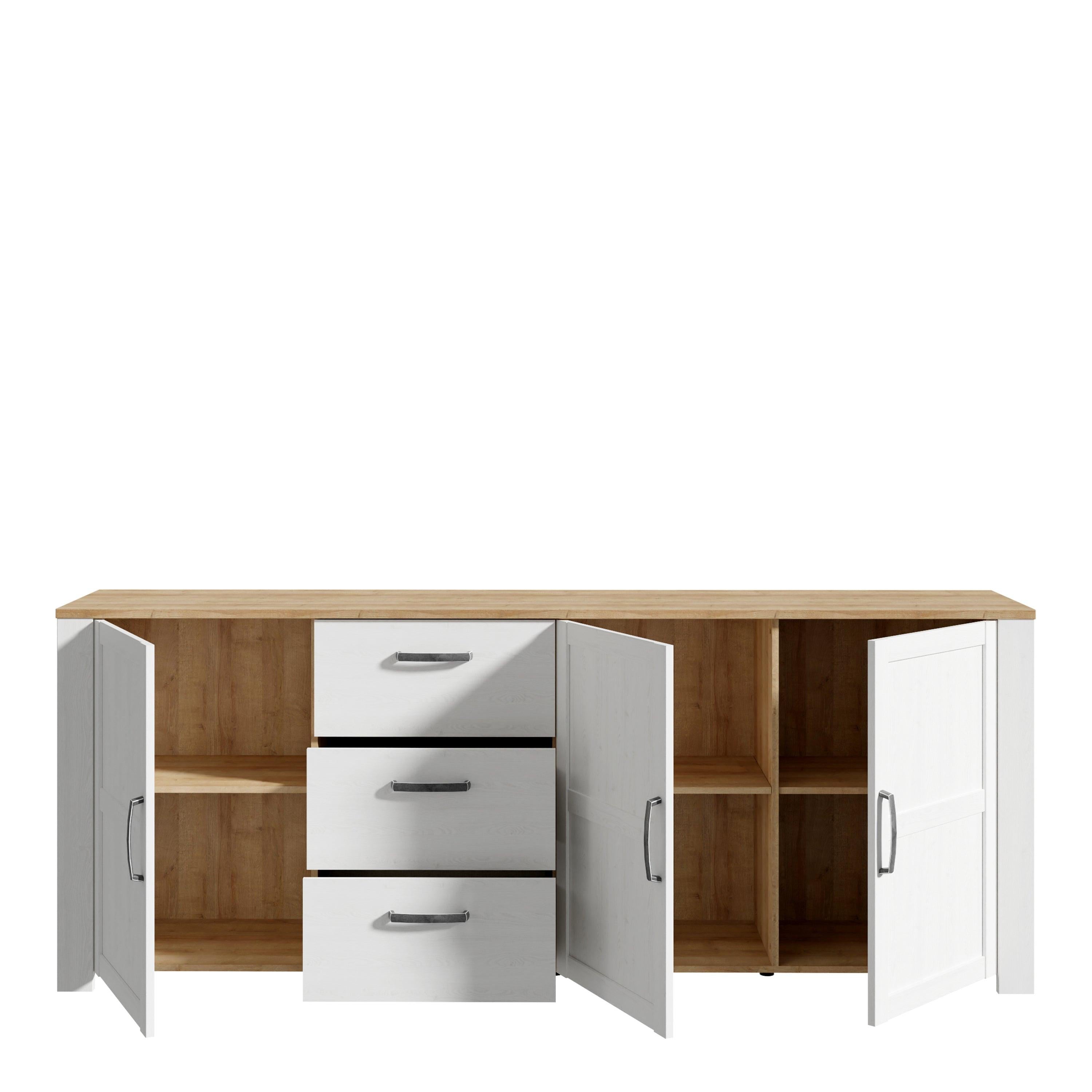Bohol 3 Door 3 Drawer Large Sideboard in Riviera Oak/White - image 4