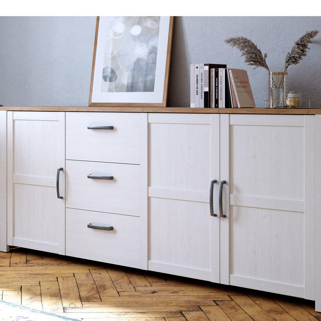 Bohol 3 Door 3 Drawer Large Sideboard in Riviera Oak/White - image 6