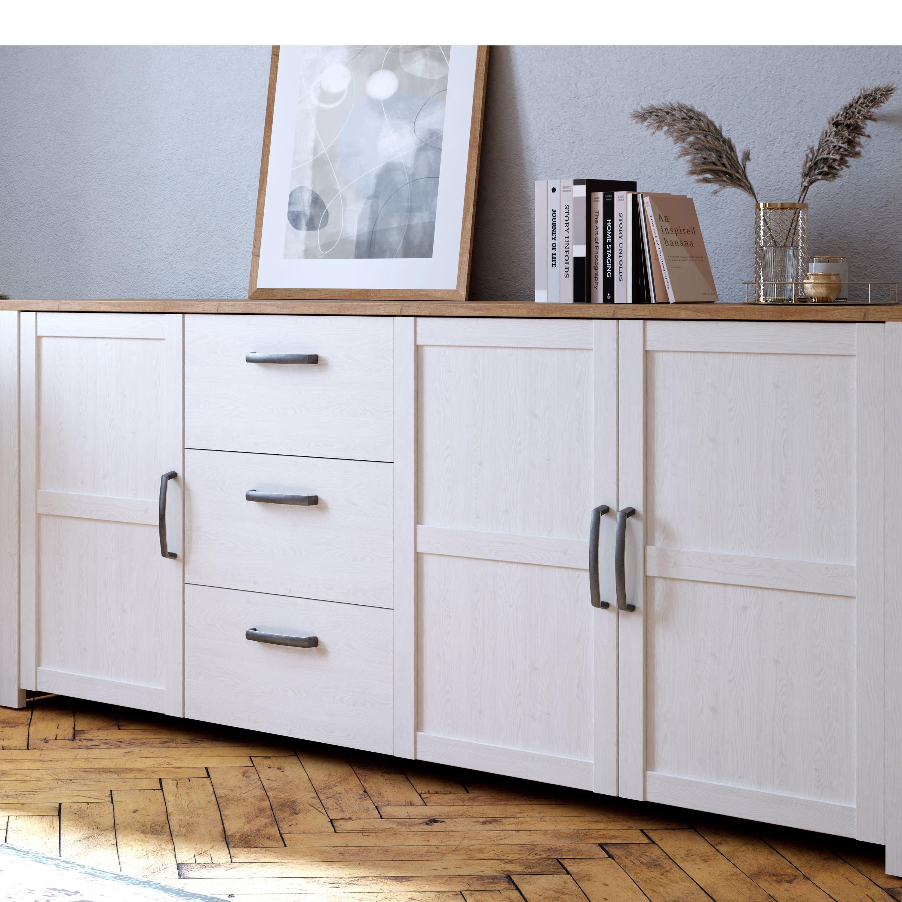 Bohol 3 Door 3 Drawer Large Sideboard in Riviera Oak/White - image 6