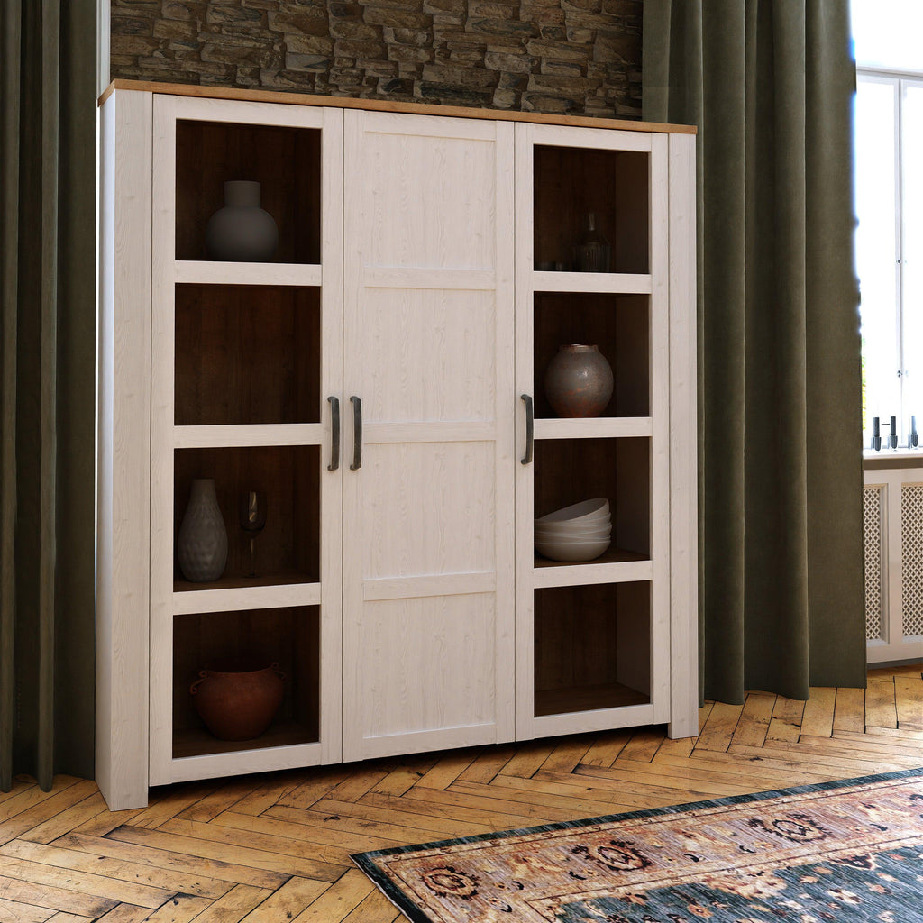 Bohol 3 Door Large Display Cabinet in Riviera Oak/White - image 5