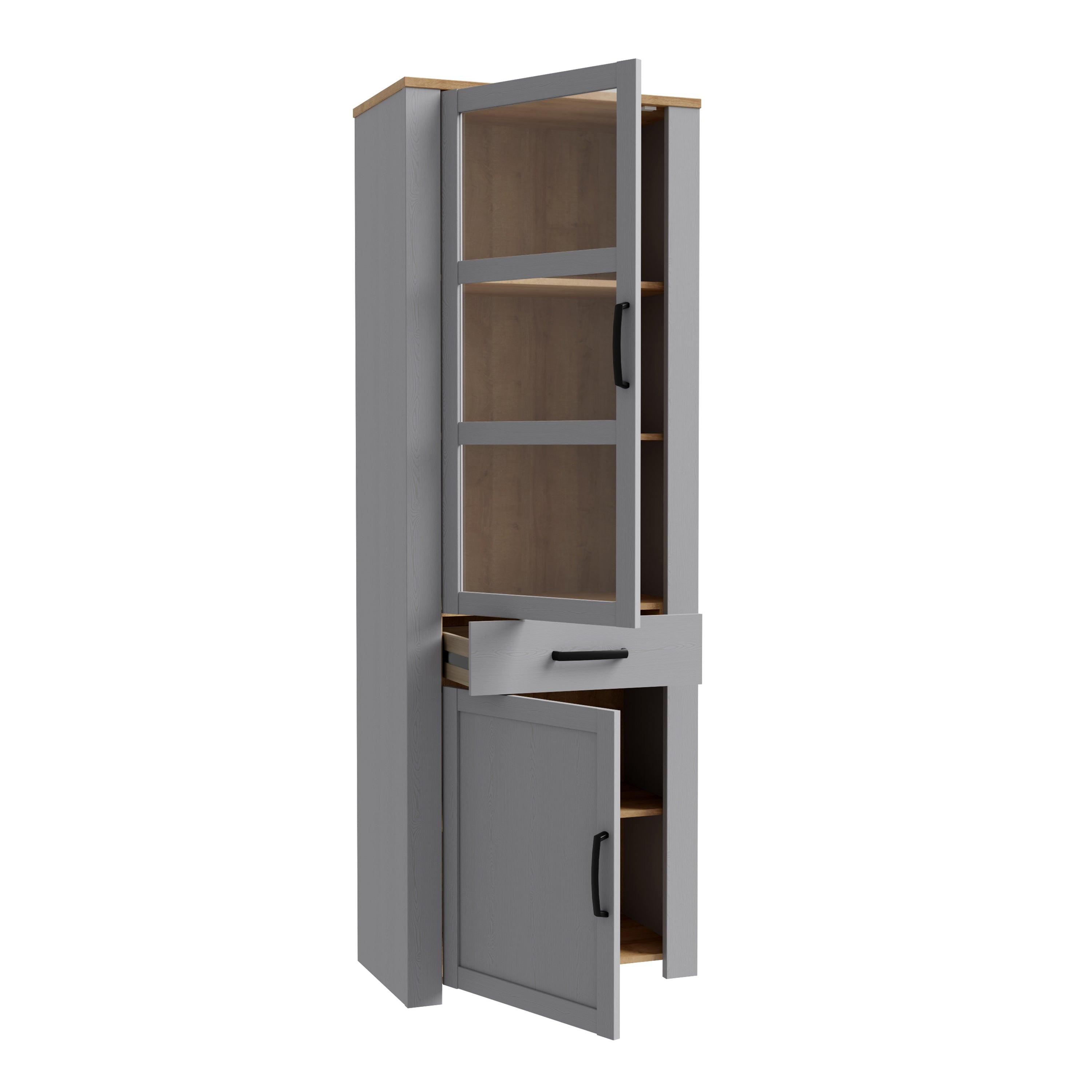 Bohol 2 Door 1 Drawer Narrow Display Cabinet in Riviera Oak/Grey Oak - image 3