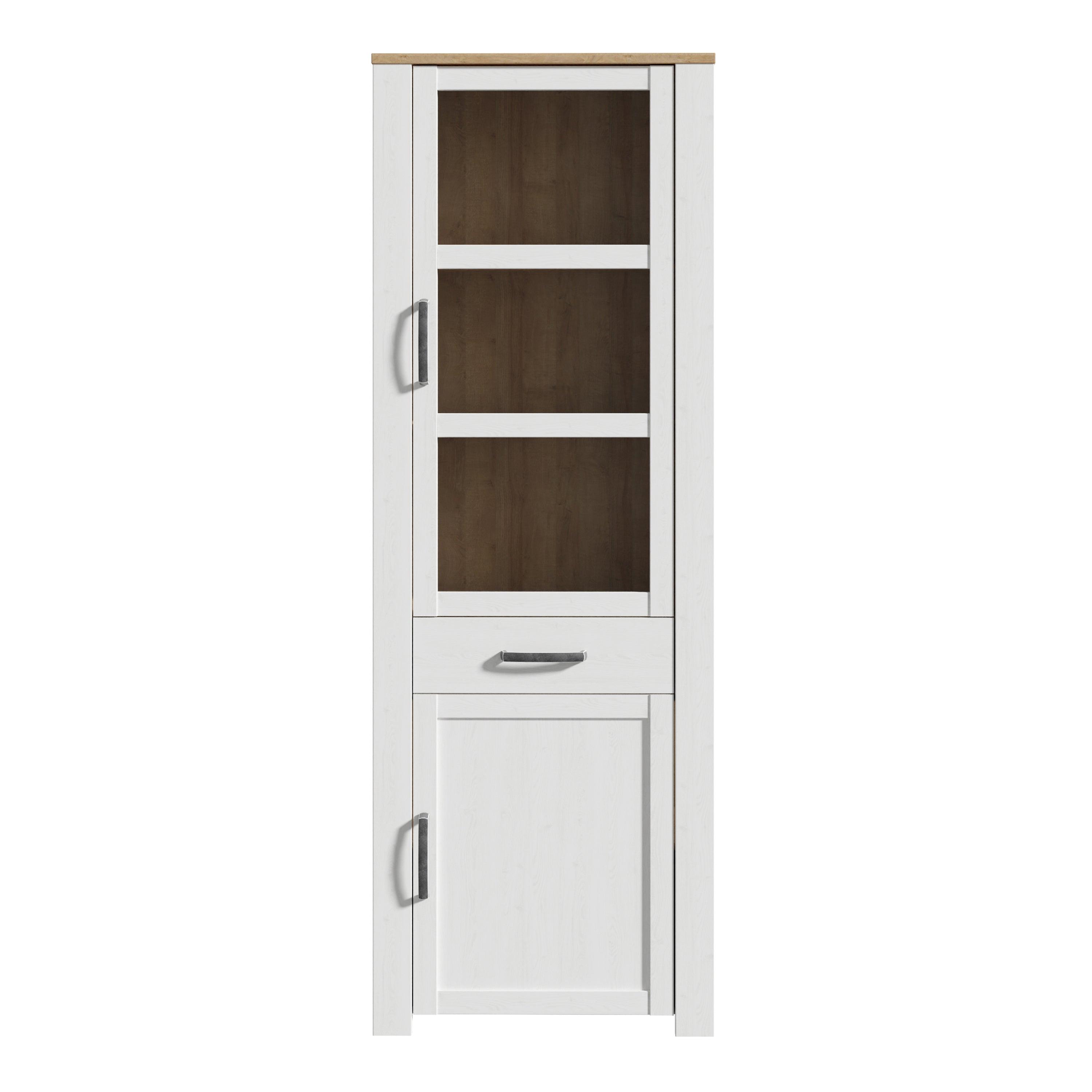 Bohol 2 Door 1 Drawer Narrow Display Cabinet in Riviera Oak/White - image 2