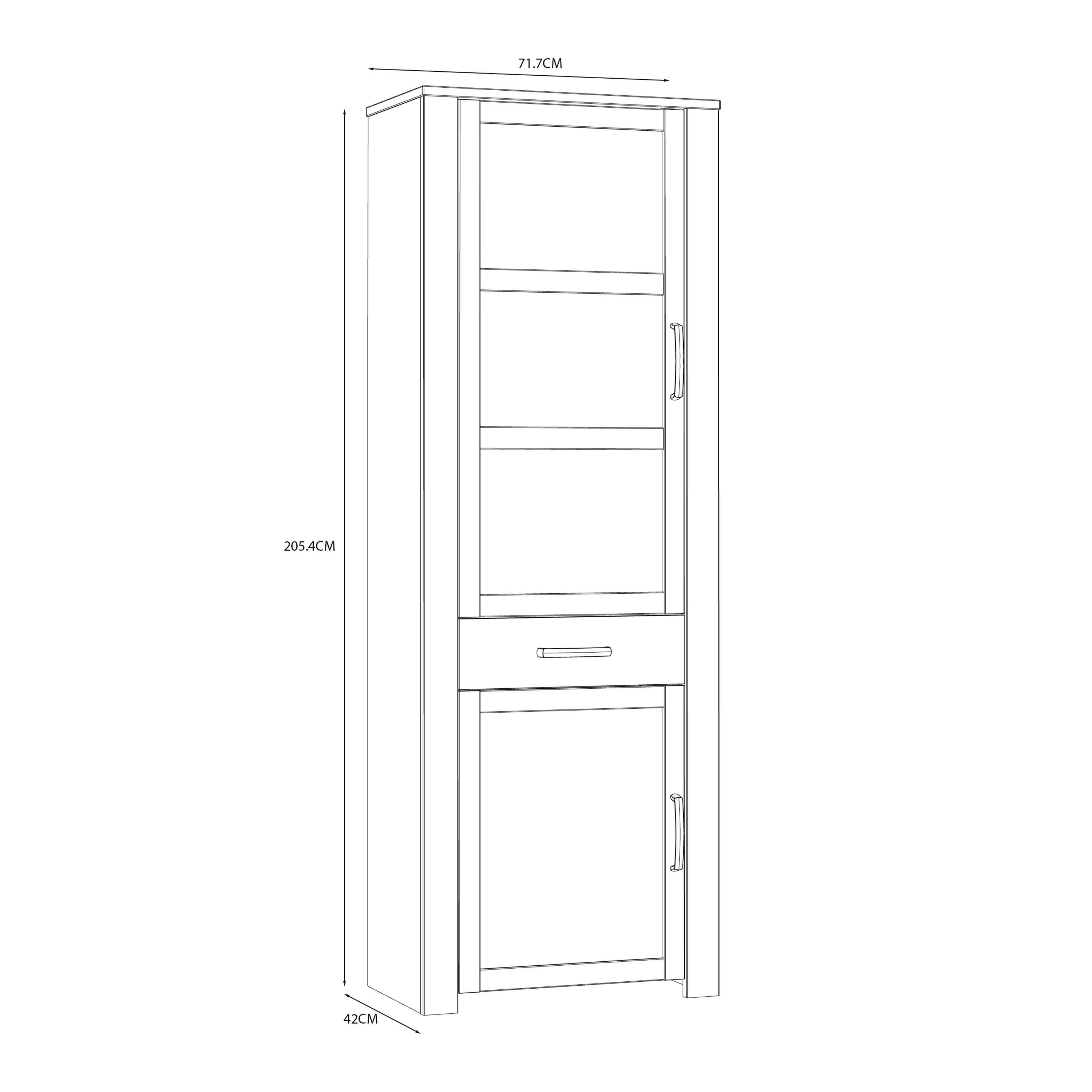 Bohol 2 Door 1 Drawer Narrow Display Cabinet in Riviera Oak/White - image 8