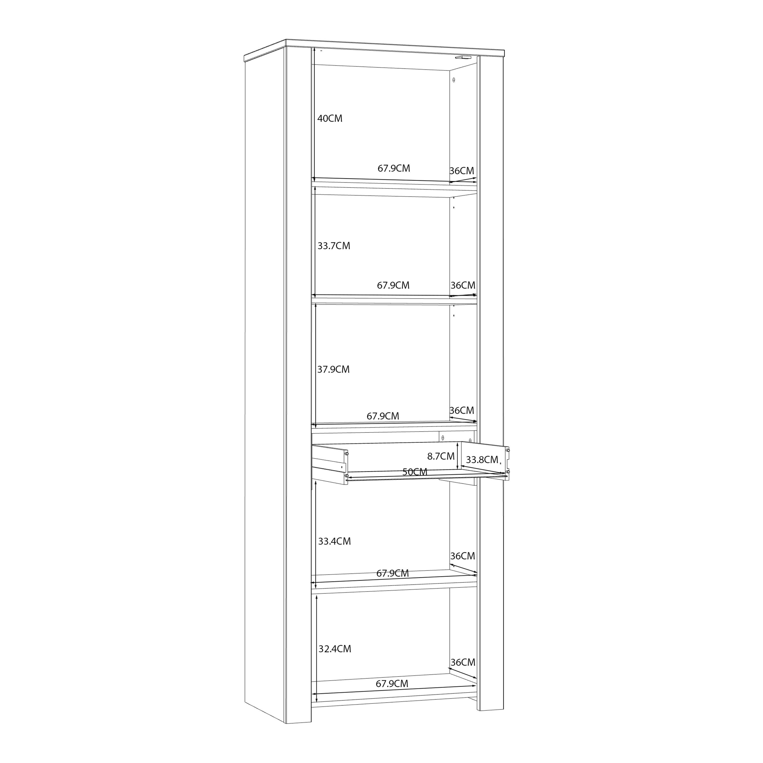 Bohol 2 Door 1 Drawer Narrow Display Cabinet in Riviera Oak/White - image 9