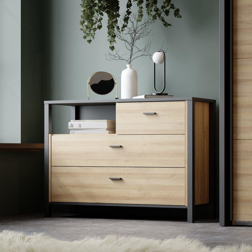 High Rock Chest of 3 Drawers in Matt Black/Riviera Oak - image 6