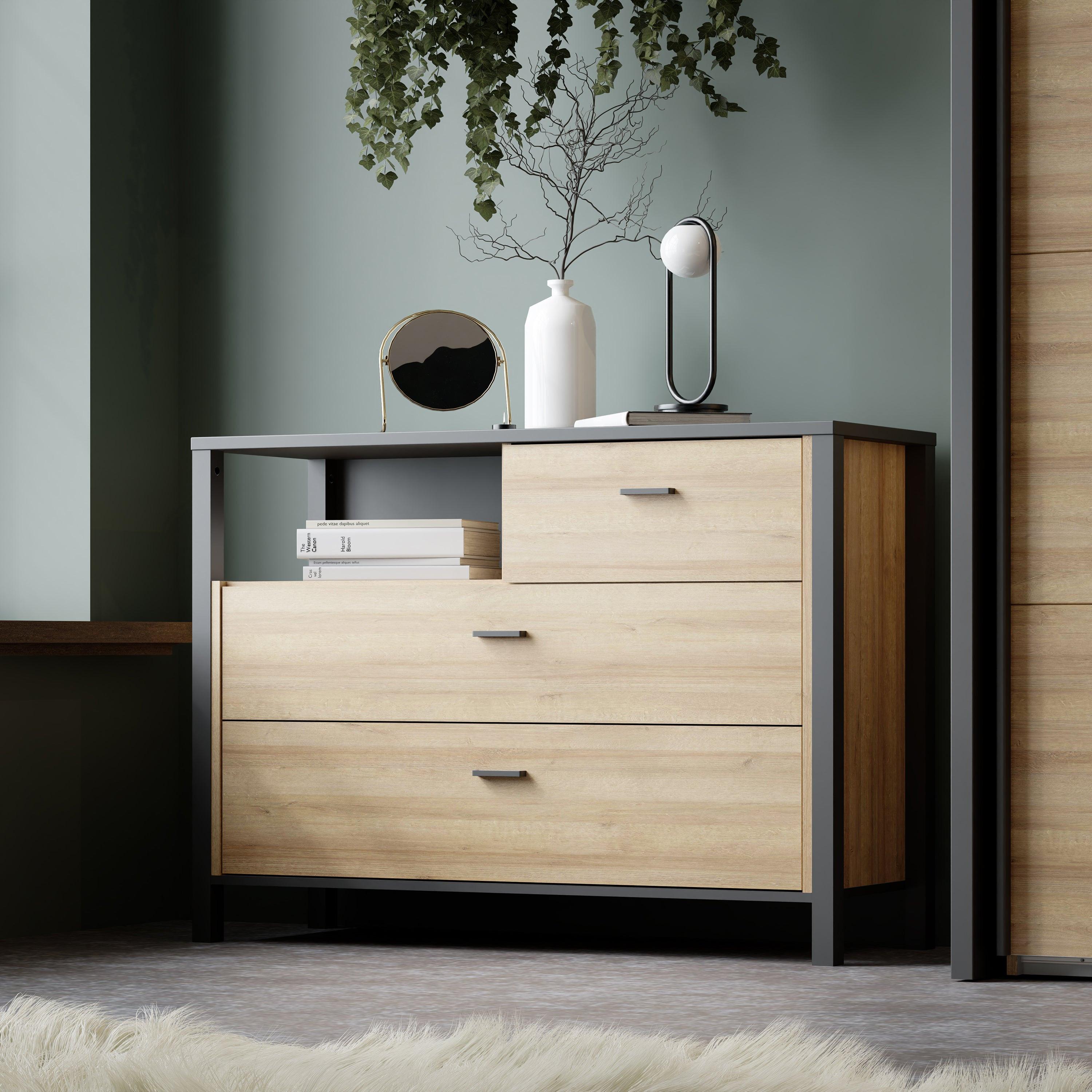 High Rock Chest of 3 Drawers in Matt Black/Riviera Oak - image 6