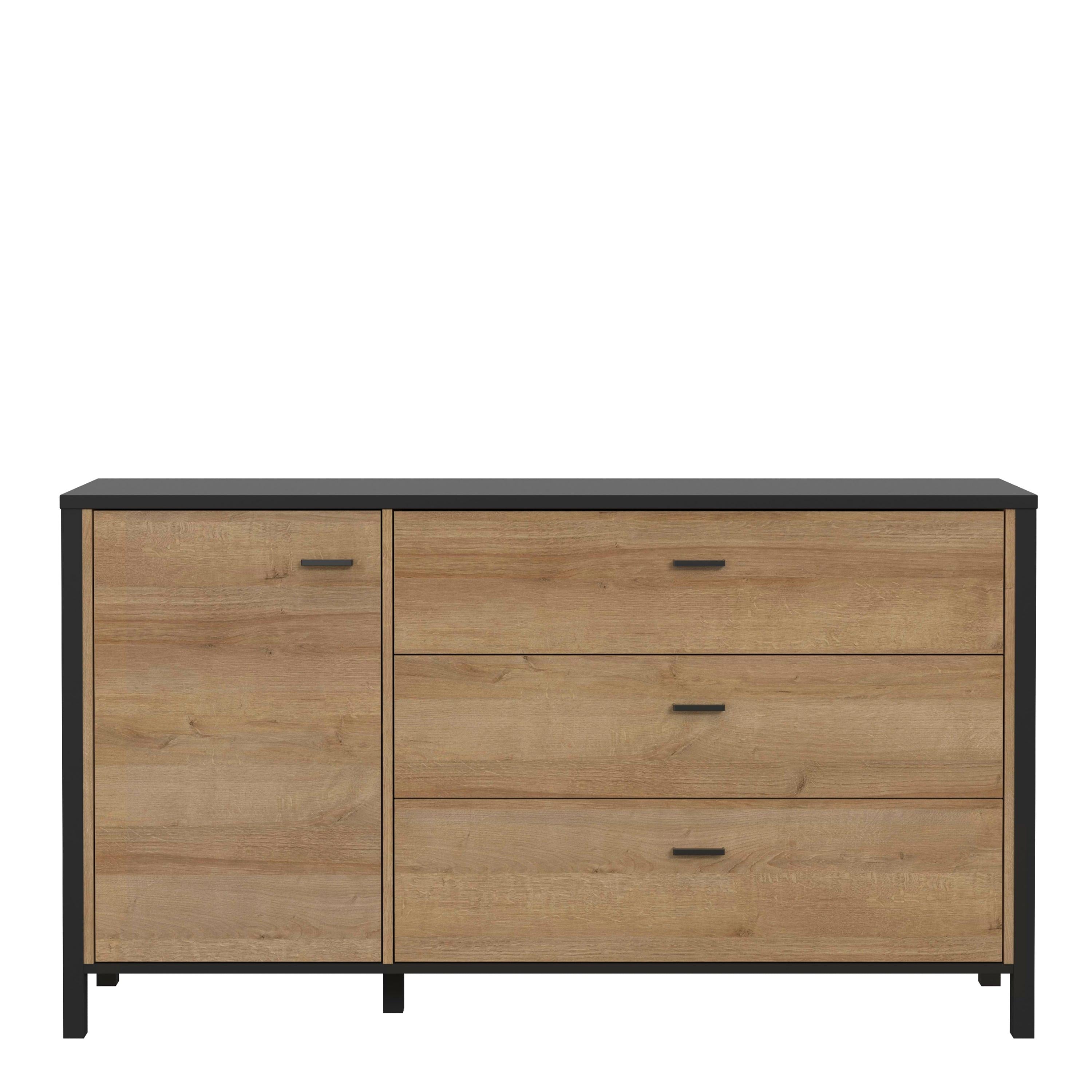 High Rock 1 Door 3 Drawer Sideboard in Matt Black/Riviera Oak - image 2
