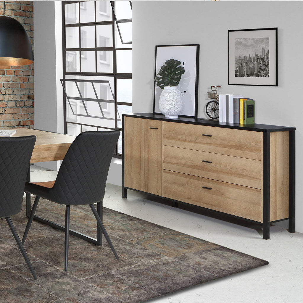 High Rock 1 Door 3 Drawer Sideboard in Matt Black/Riviera Oak - image 5