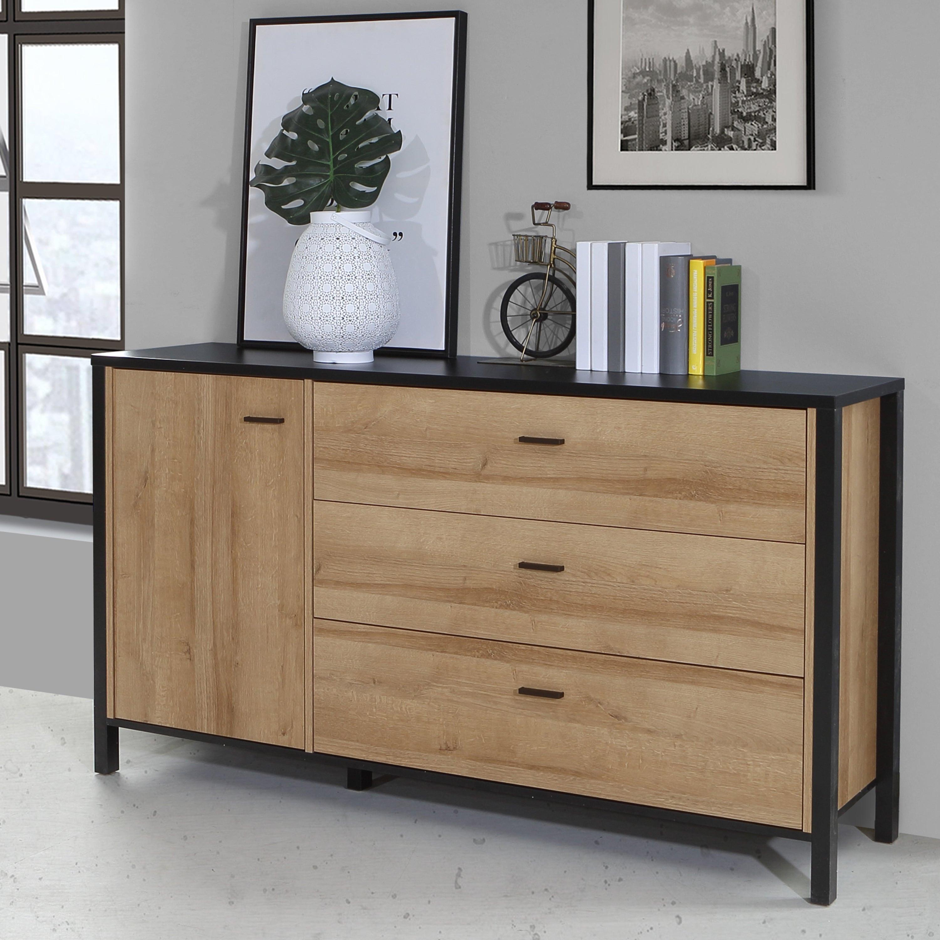 High Rock 1 Door 3 Drawer Sideboard in Matt Black/Riviera Oak - image 7