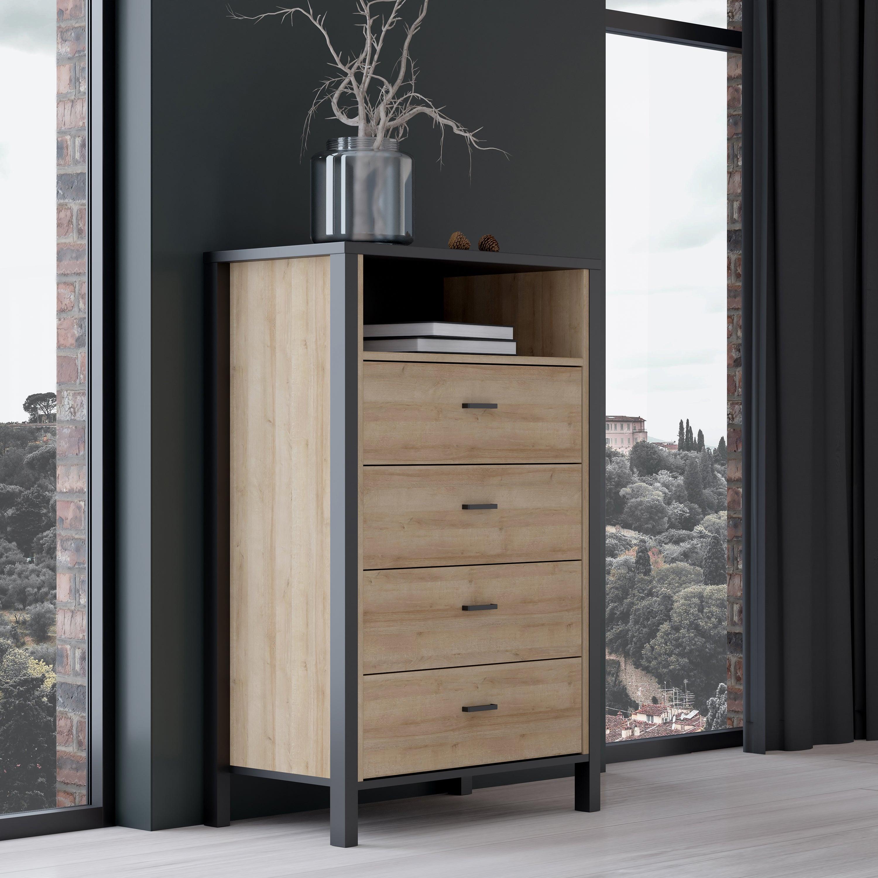 High Rock Chest of 4 Drawers in Matt Black/Riviera Oak - image 7