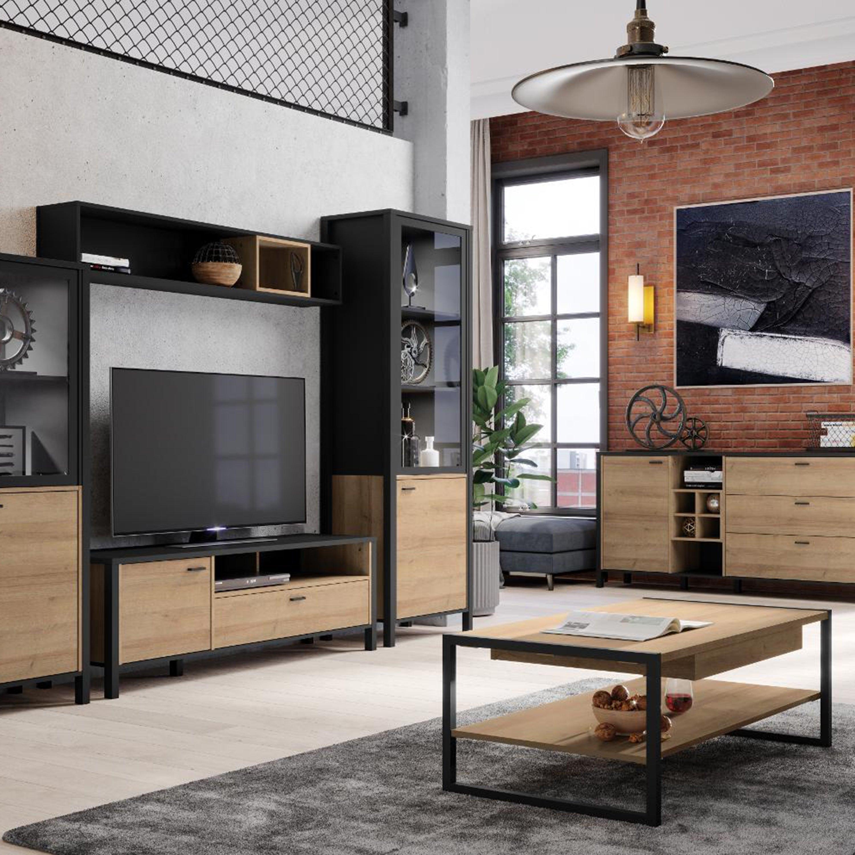 High Rock TV Unit in Matt Black/Riviera Oak - image 5