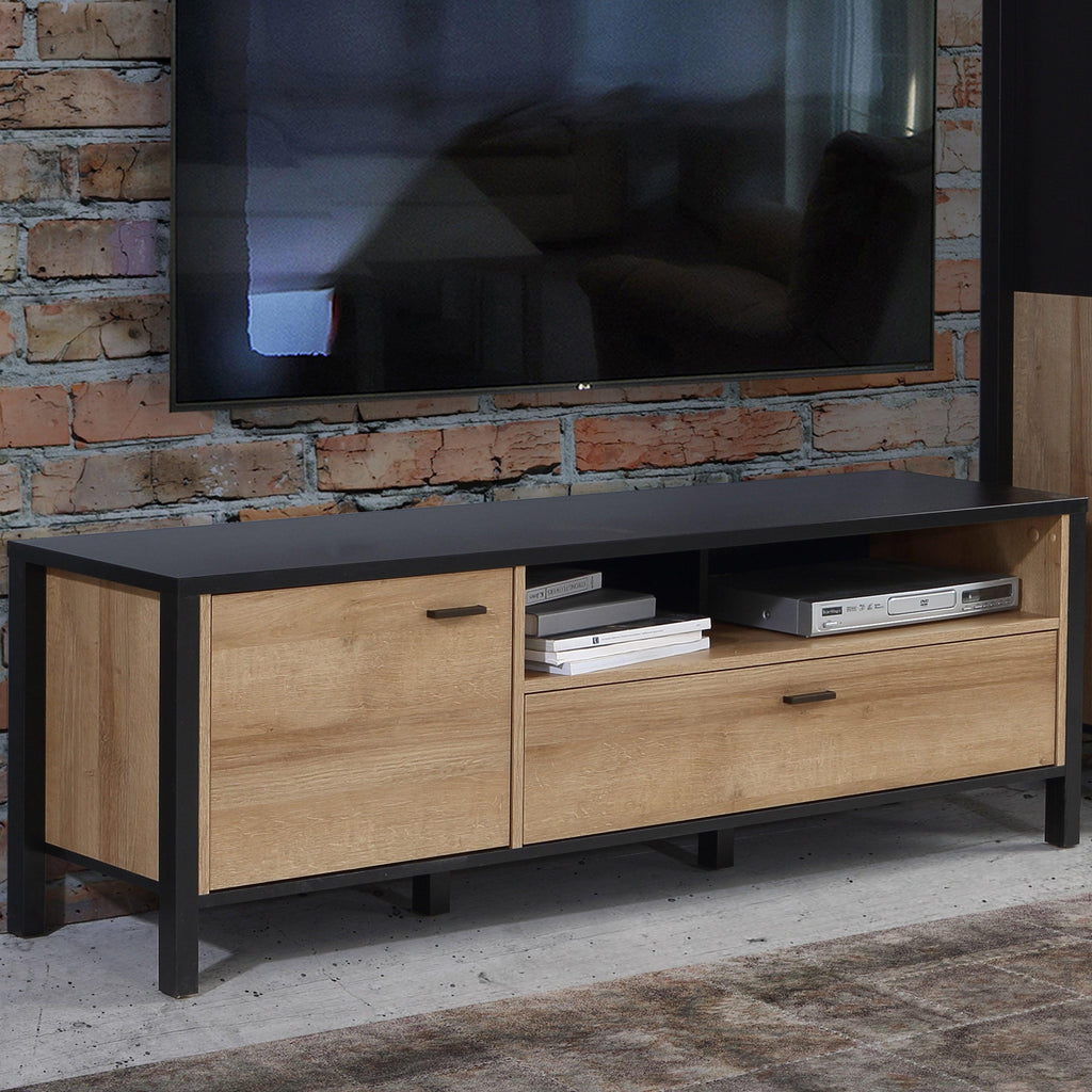 High Rock TV Unit in Matt Black/Riviera Oak - image 6