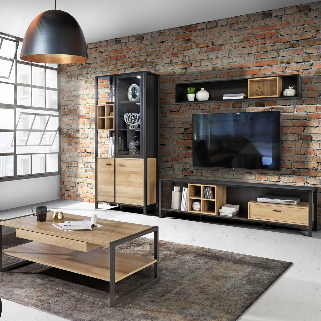High Rock Wide TV Unit in Matt Black/Riviera Oak - image 5