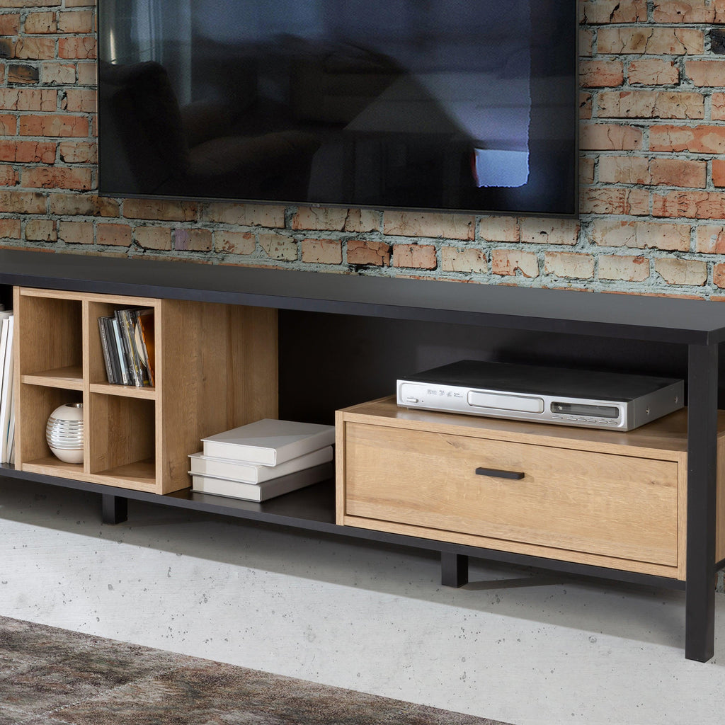 High Rock Wide TV Unit in Matt Black/Riviera Oak - image 6