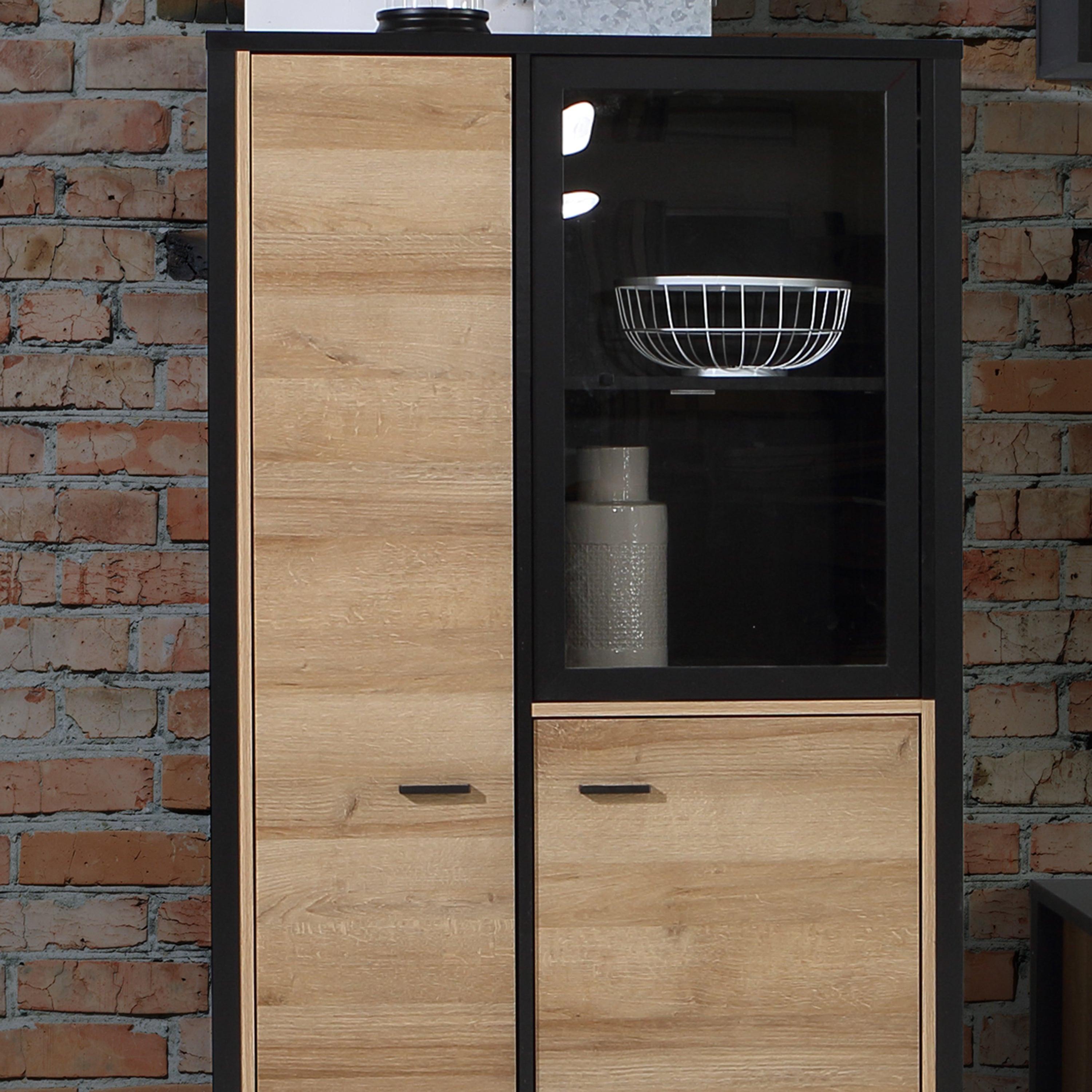 High Rock Small Display Cabinet in Matt Black/Riviera Oak - image 8