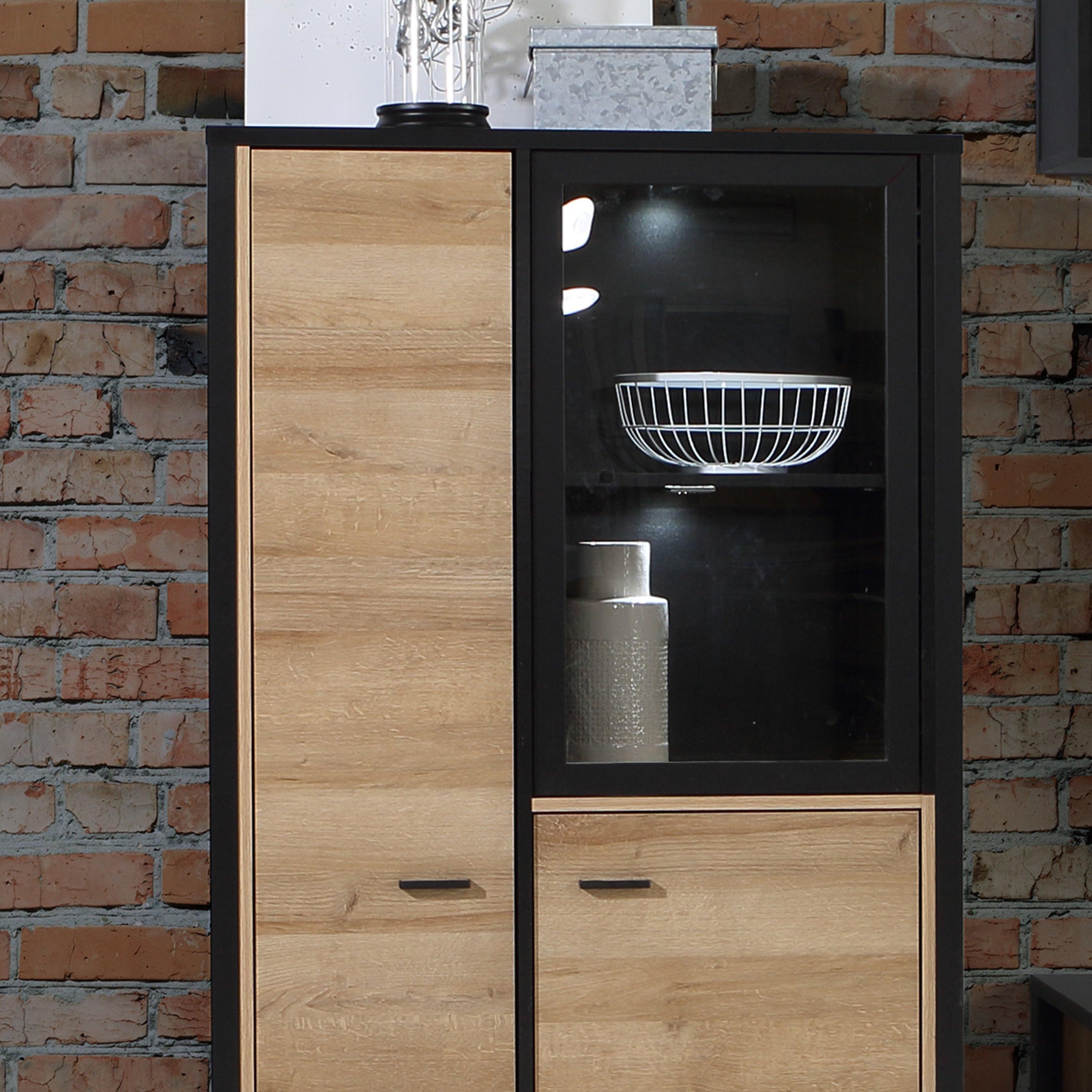 High Rock Small Display Cabinet in Matt Black/Riviera Oak - image 9