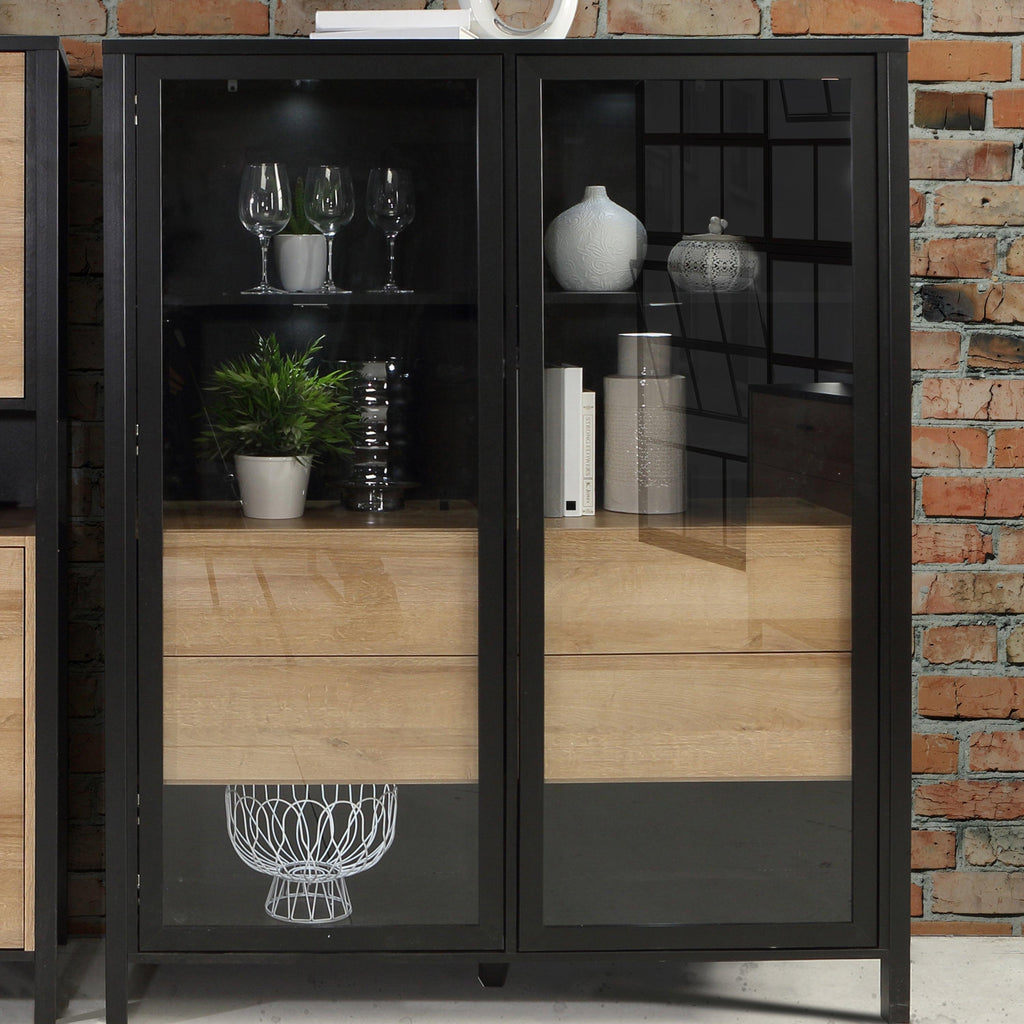 High Rock Extra Wide Display Cabinet in Matt Black/Riviera Oak - image 9