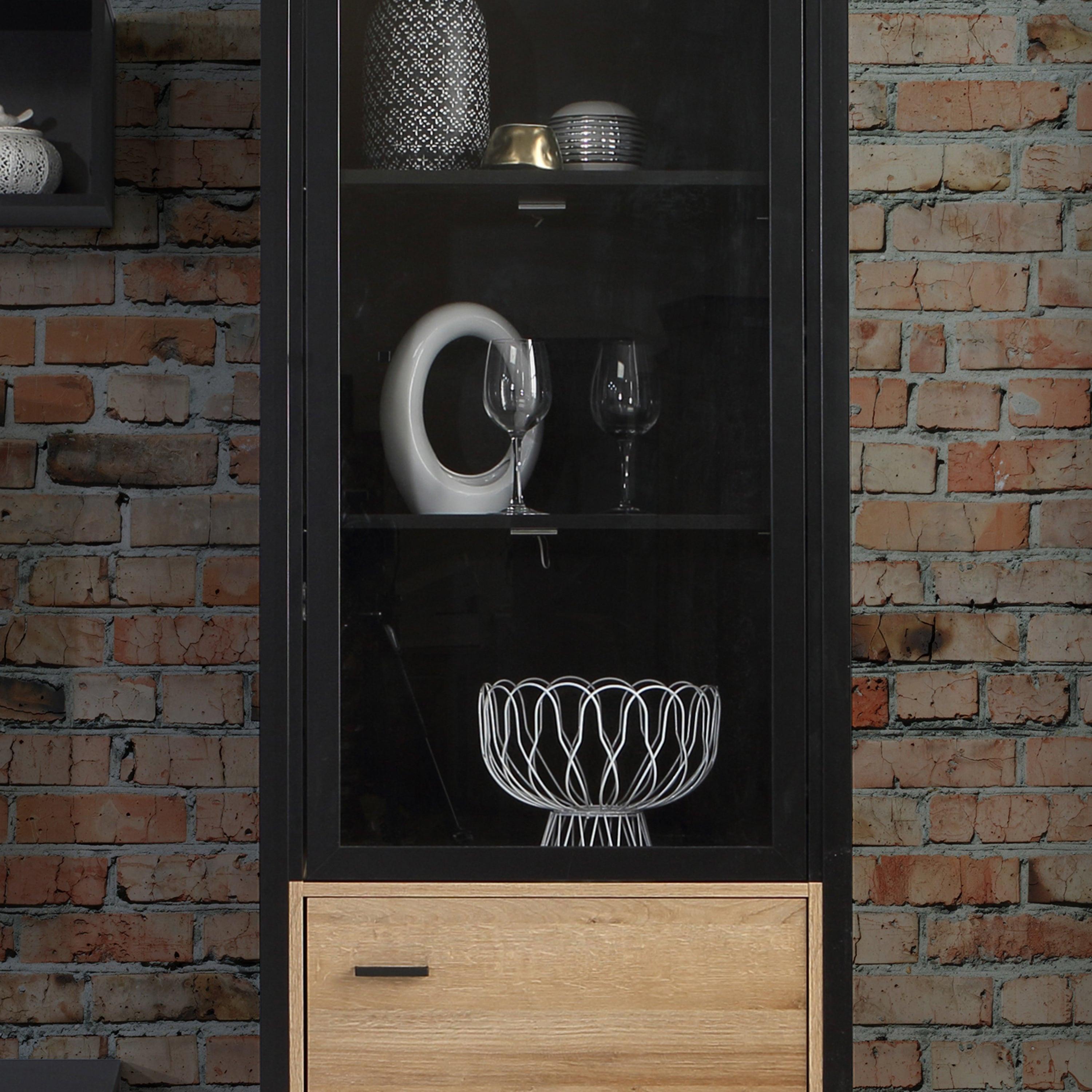 High Rock Wide Display Cabinet in Matt Black/Riviera Oak - image 8