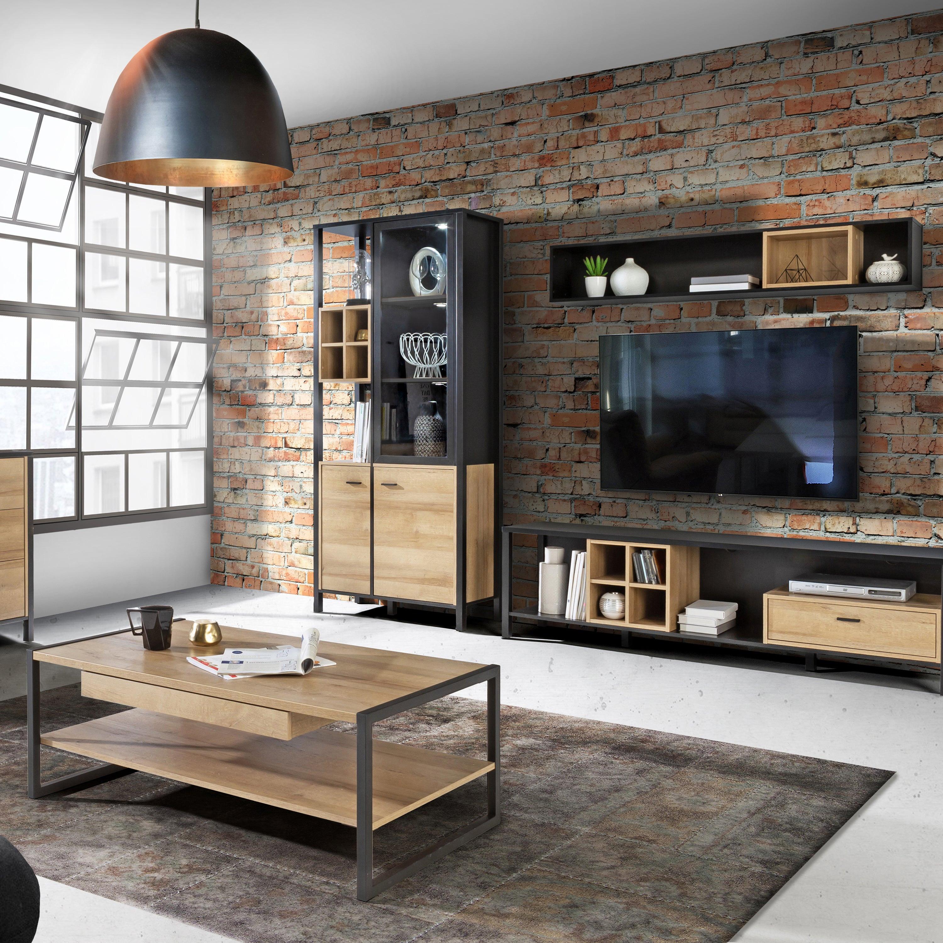 High Rock Display Cabinet in Matt Black/Riviera Oak - image 8