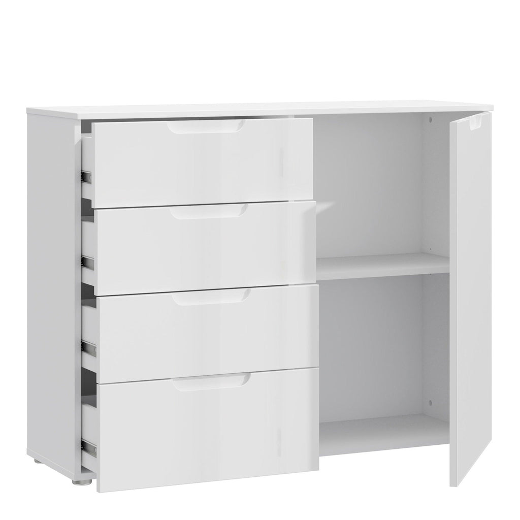 Sienna 4 Chest of Drawers 1 Door in White/White High Gloss - image 2