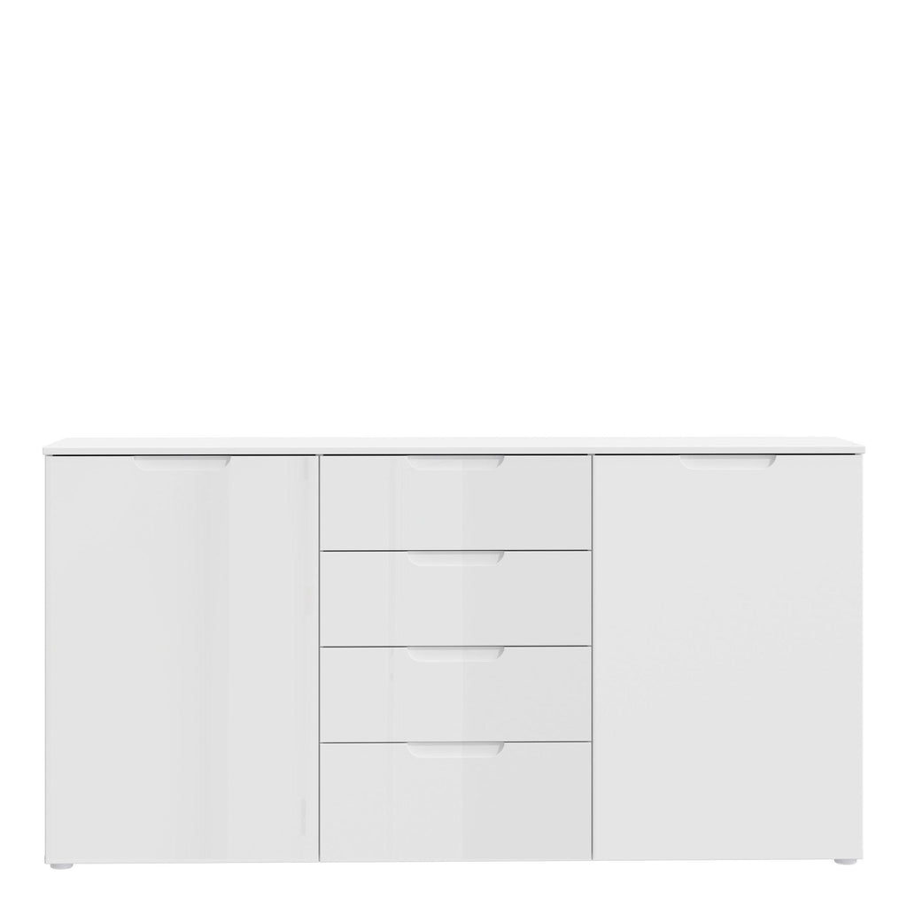 Sienna Wide Chest of 4 Drawers and 2 Doors in White/White High Gloss - image 2
