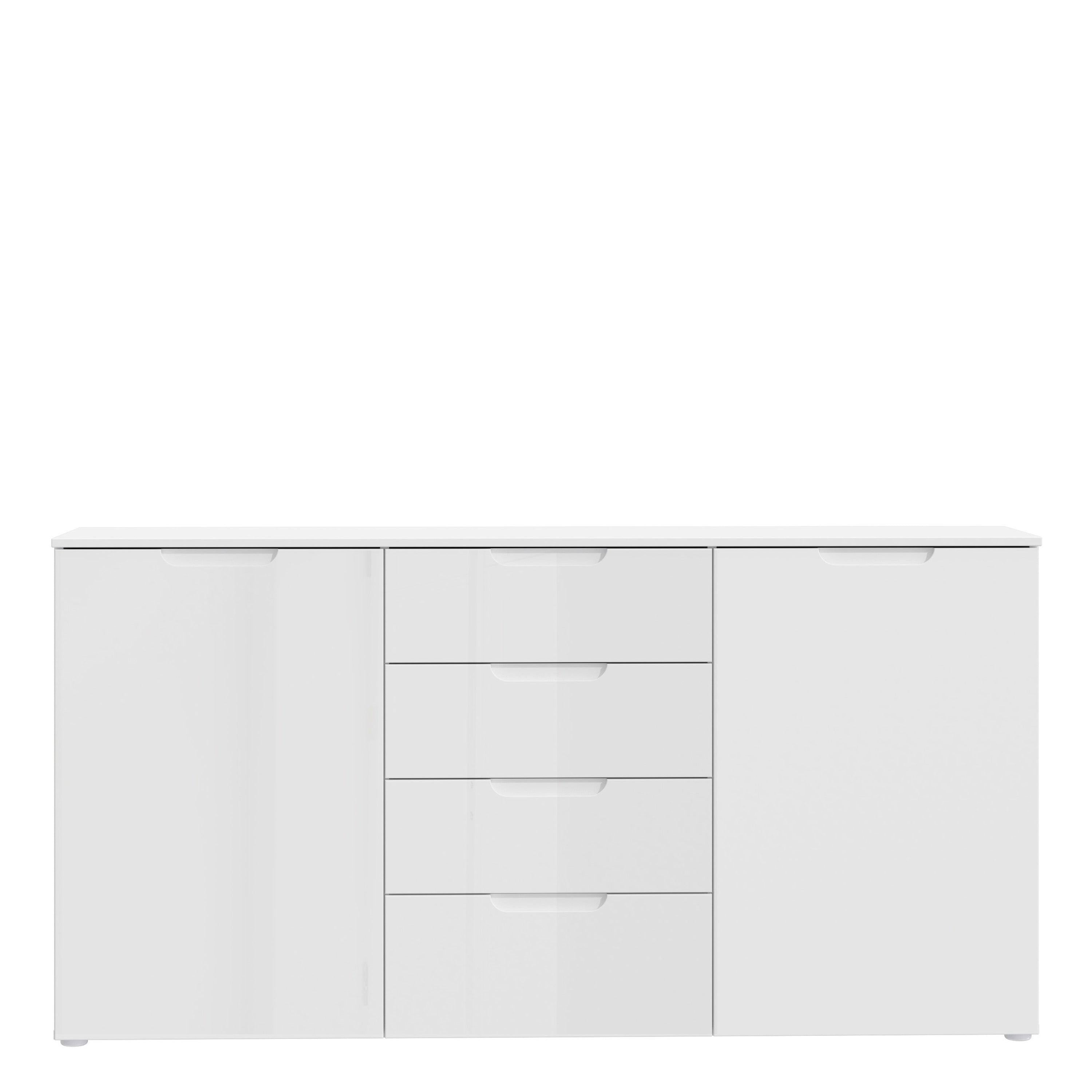 Sienna Wide Chest of 4 Drawers and 2 Doors in White/White High Gloss - image 2