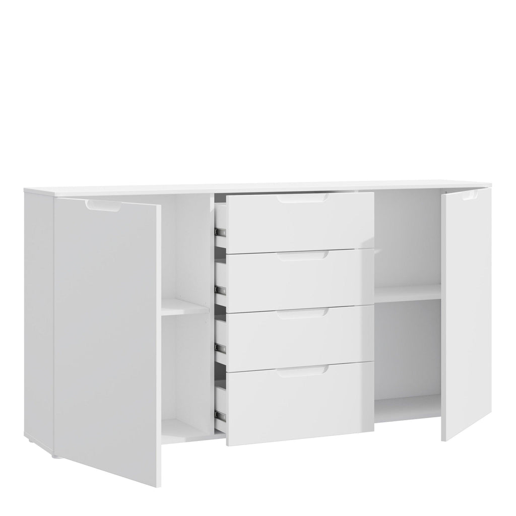 Sienna Wide Chest of 4 Drawers and 2 Doors in White/White High Gloss - image 3