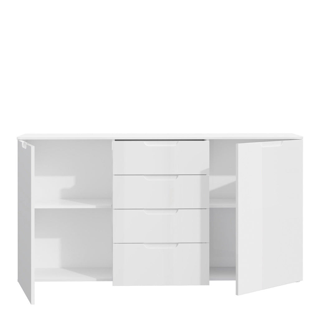 Sienna Wide Chest of 4 Drawers and 2 Doors in White/White High Gloss - image 4