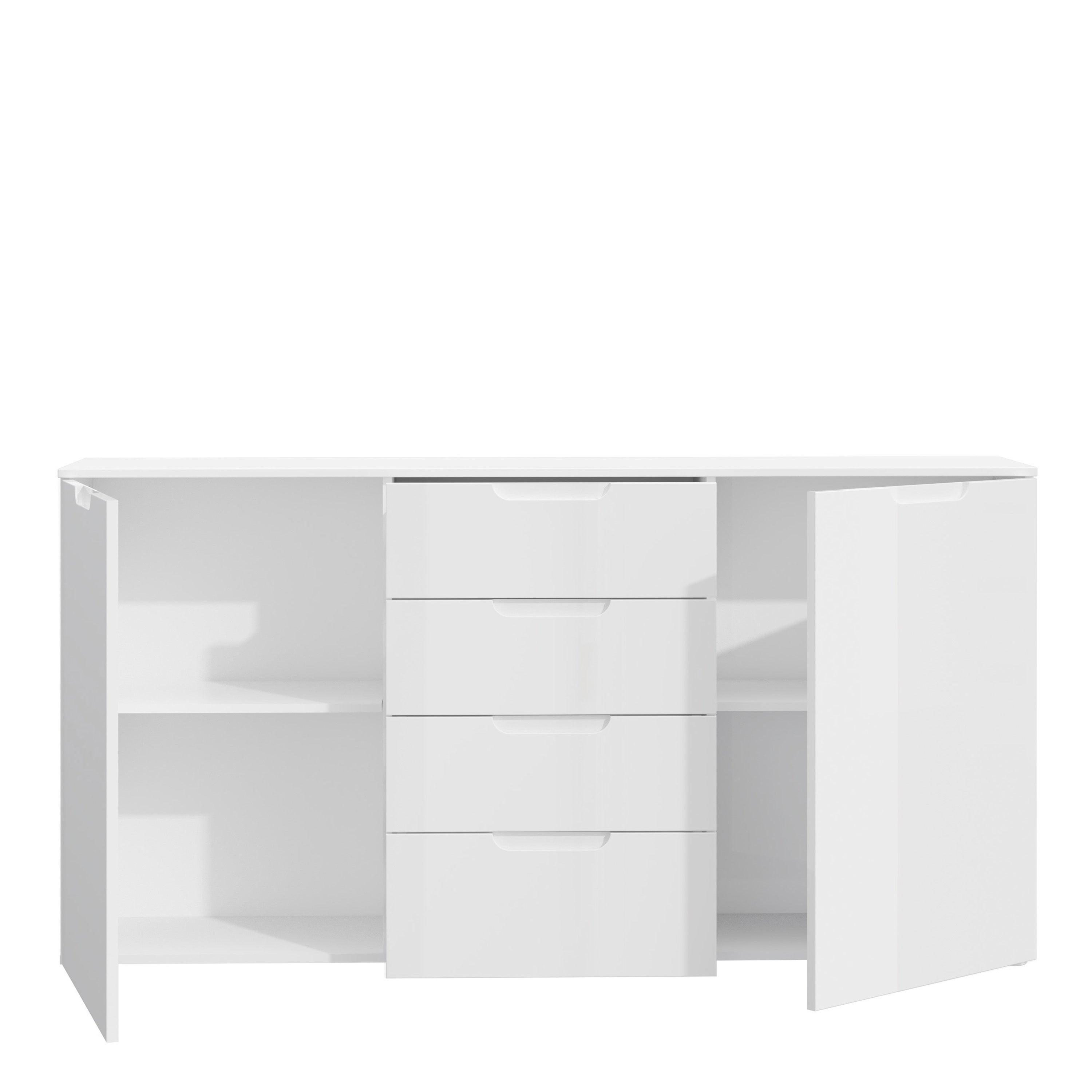 Sienna Wide Chest of 4 Drawers and 2 Doors in White/White High Gloss - image 4