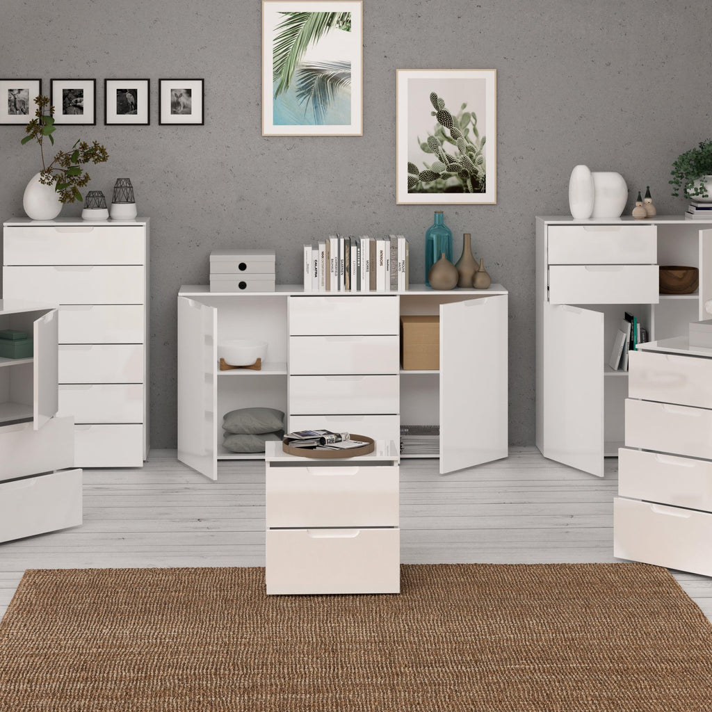 Sienna Wide Chest of 4 Drawers and 2 Doors in White/White High Gloss - image 7