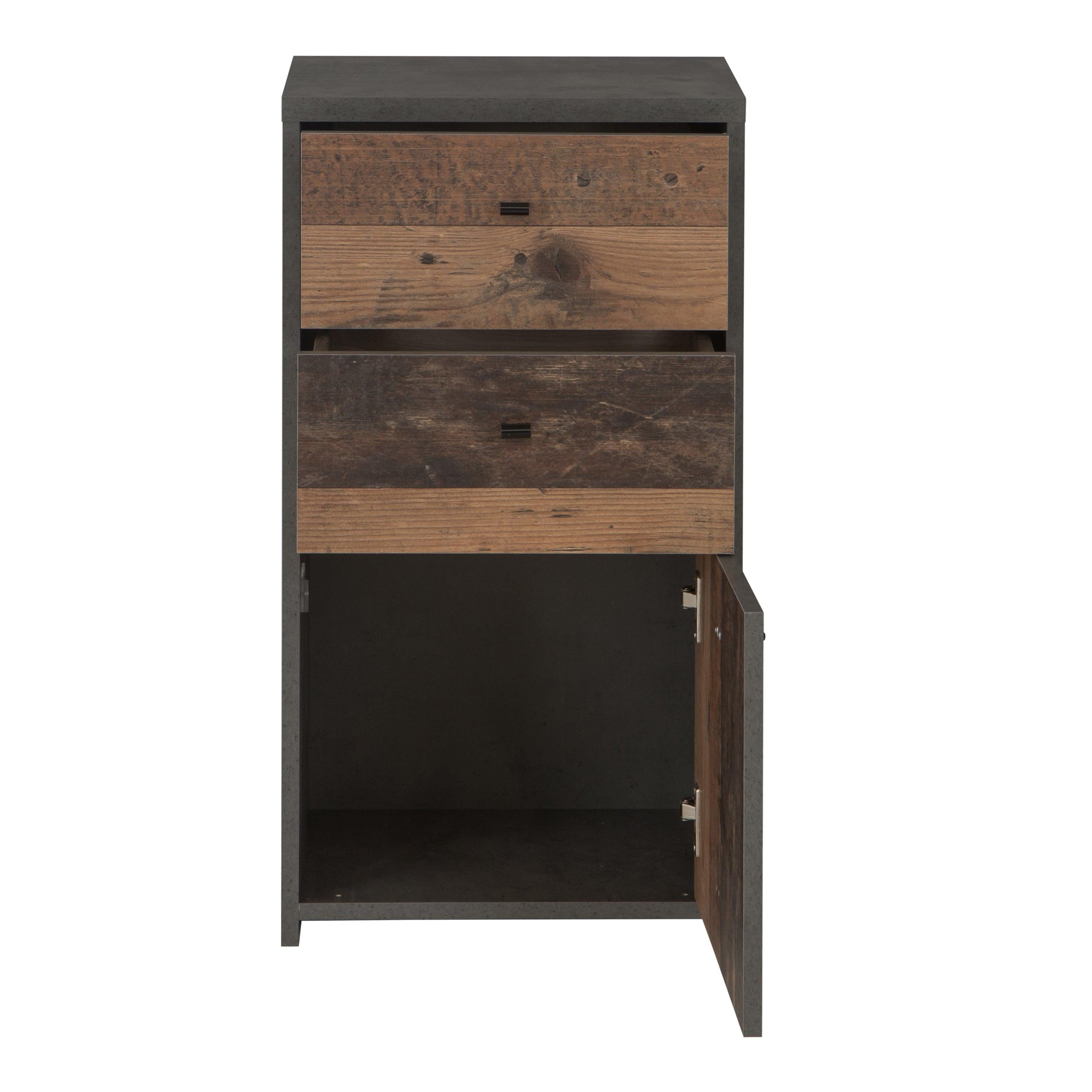 Best Chest Storage Cabinet 2 Drawers 1 Door in Concrete Optic Dark Grey/Old - Wood Vintage - image 4