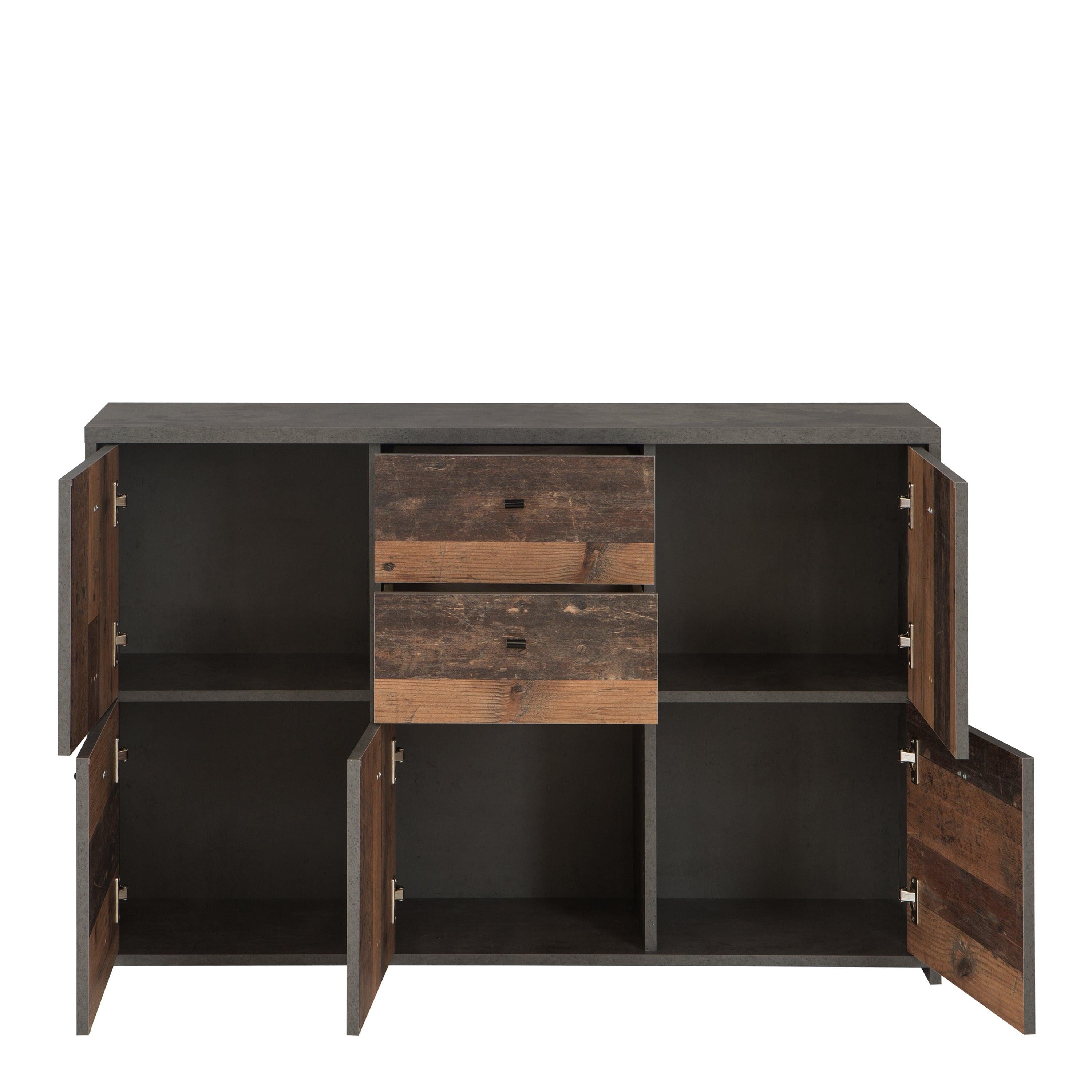 Best Chest Storage Cabinet with 2 Drawers and 5 Doors in Concrete Optic Dark Grey/Old - Wood Vintage - image 4