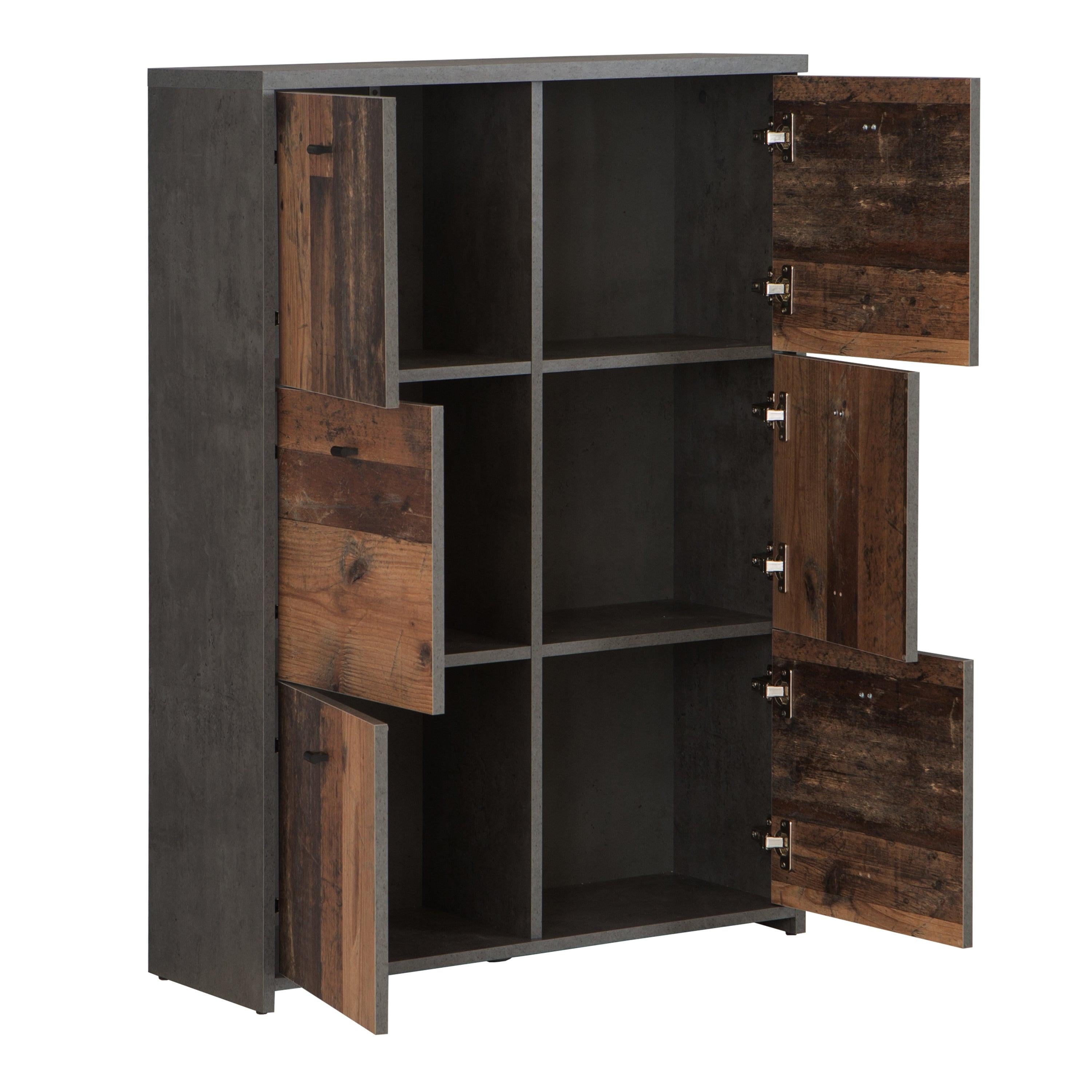 Best Chest Storage Cabinet with 6 Doors in Concrete Optic Dark Grey/Old - Wood Vintage - image 3