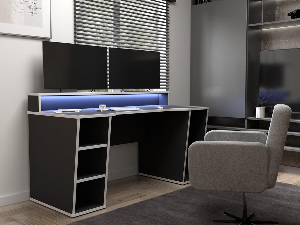 Tezaur Black Gaming Desk with White Trim and Colour Changing LED - image 3