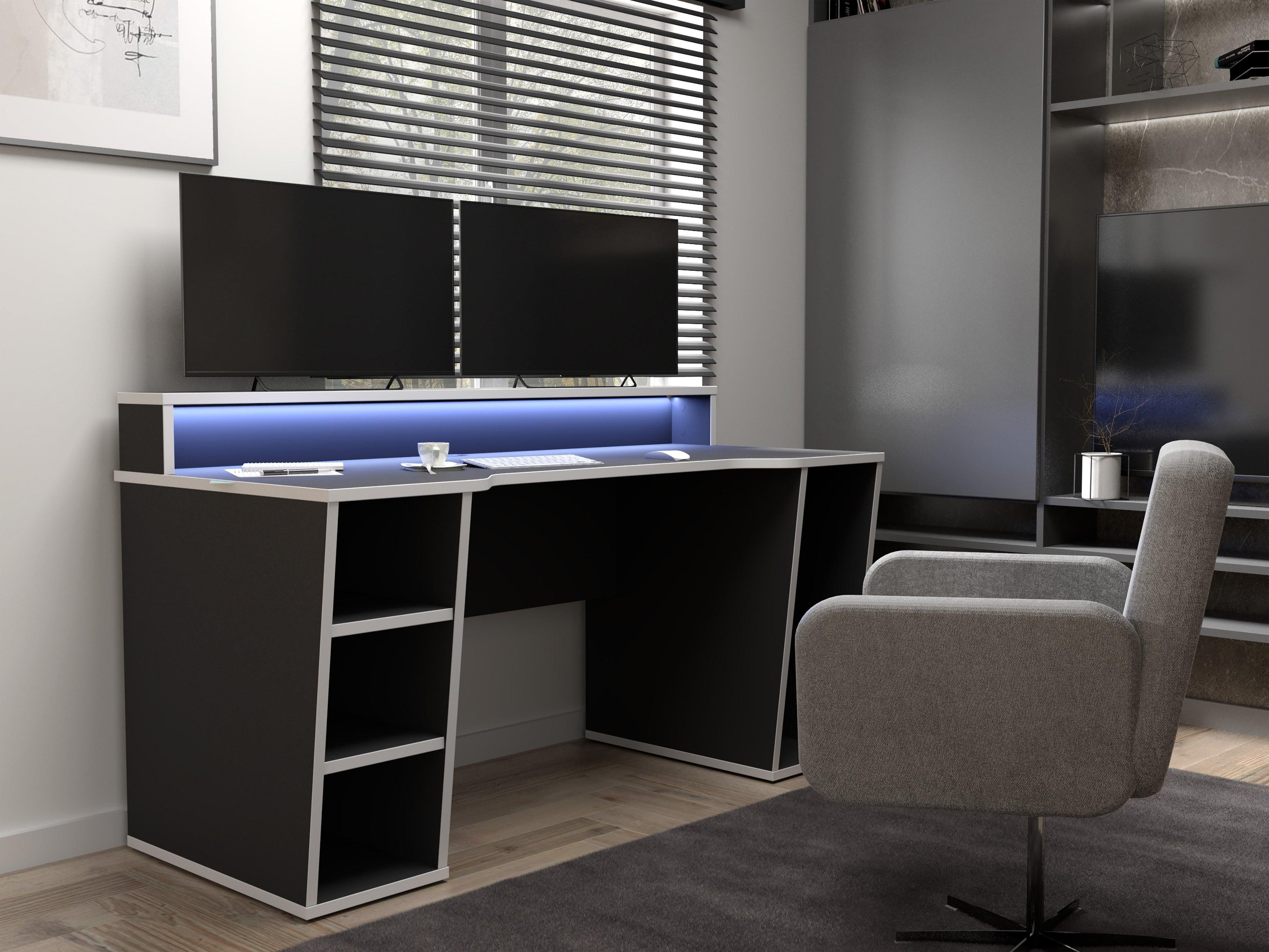 Tezaur Black Gaming Desk with White Trim and Colour Changing LED - image 3