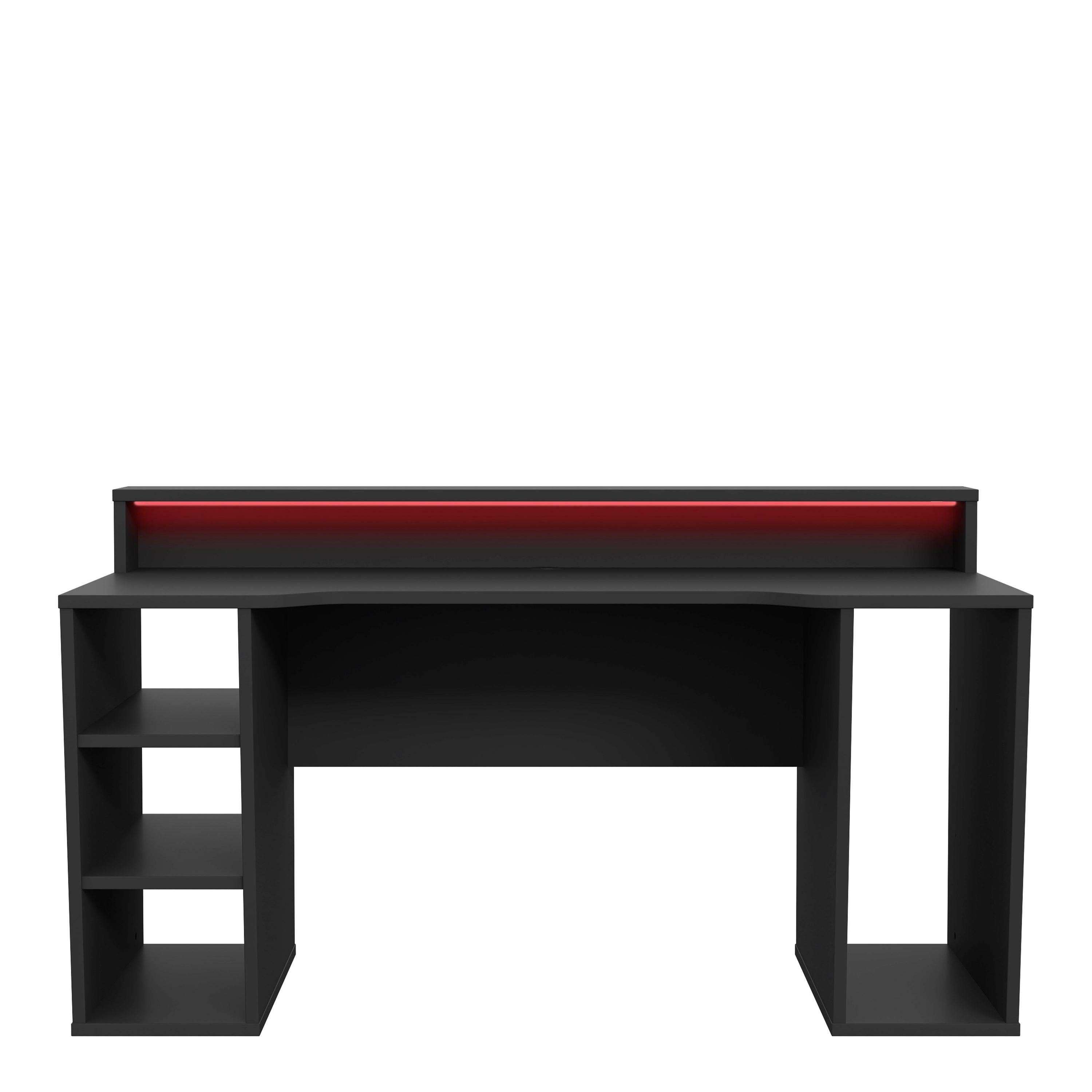 Tezaur Black Gaming Desk 2 Shelves with Colour Changing LED - image 2