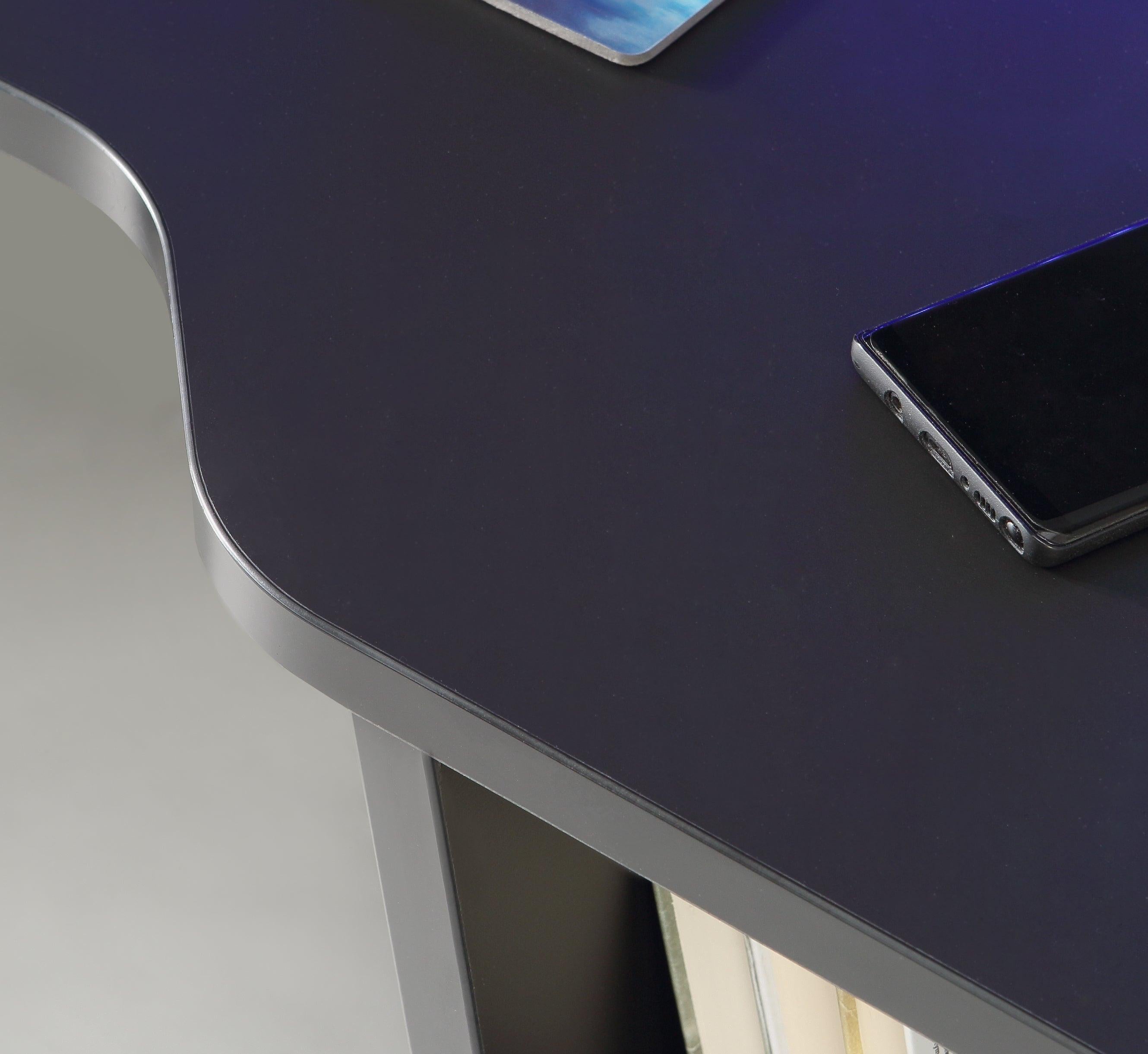Tezaur Black Gaming Desk 2 Shelves with Colour Changing LED - image 4