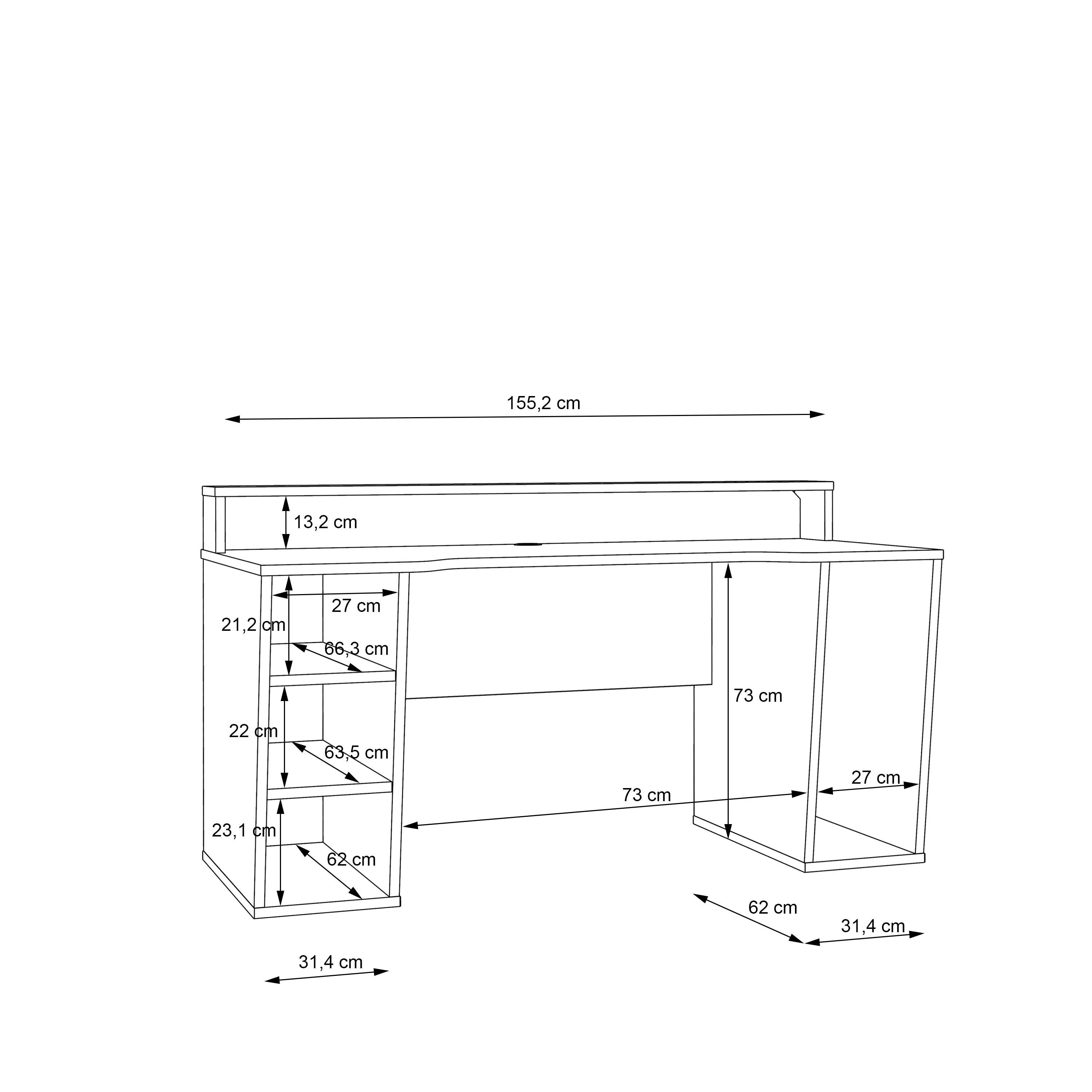 Tezaur Black Gaming Desk 2 Shelves with Colour Changing LED - image 8
