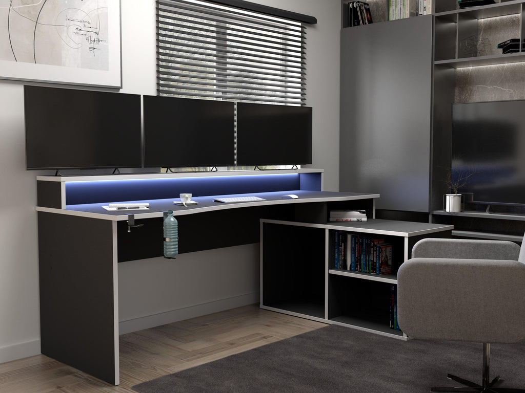 Tezaur Black Storage Gaming Desk 3 Shelves with Colour Changing LED - image 3