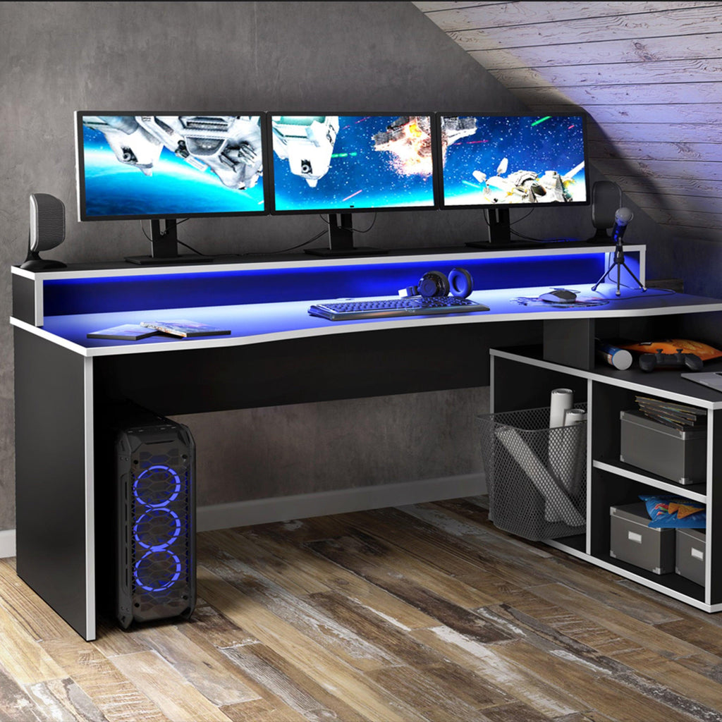 Tezaur Black Storage Gaming Desk 3 Shelves with Colour Changing LED - image 4
