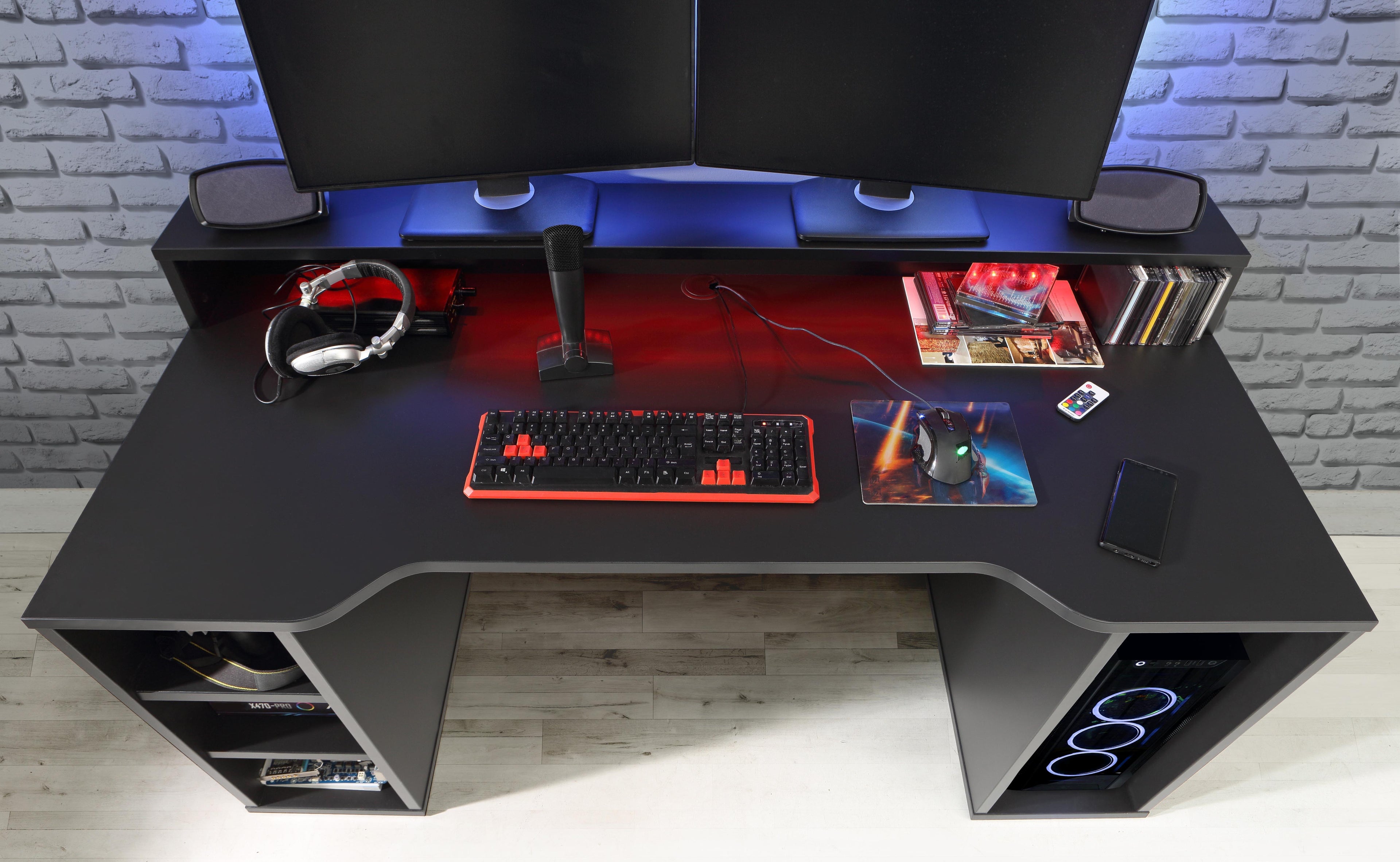 Tezaur Wide Black Gaming Desk with Colour Changing LED - image 4