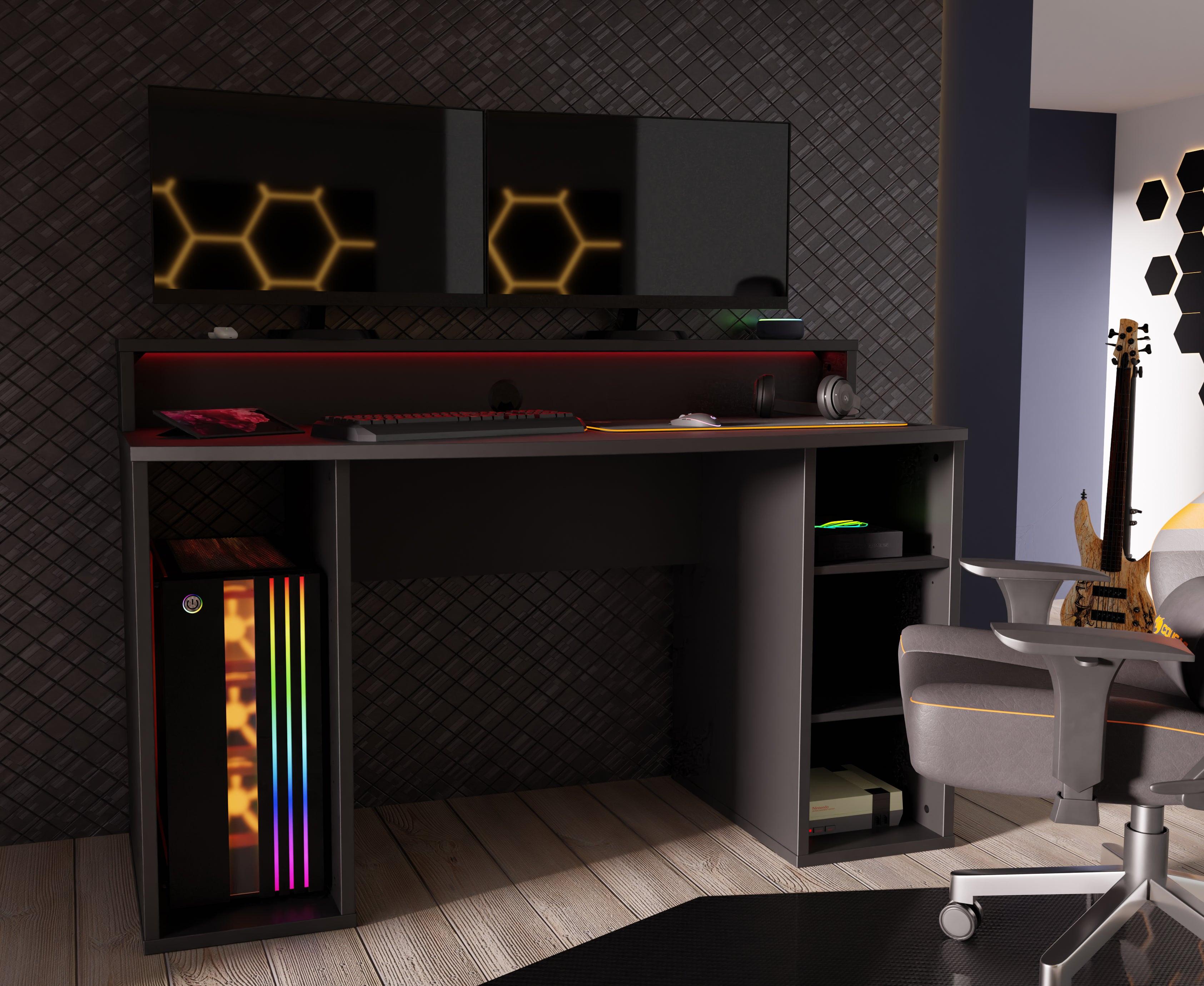 Tezaur Black Gaming Desk with Colour Changing LED - image 5